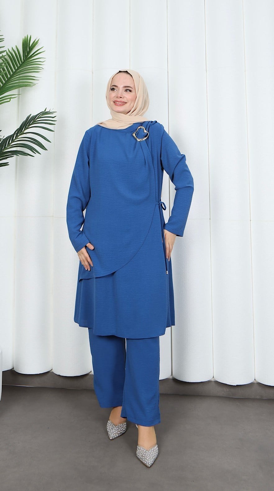 Yandan Tokalı Pantolonlu Ayrobin Takım İndigo  HNT8591