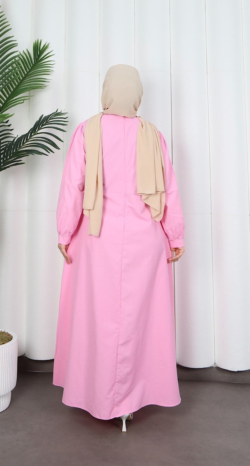 Yandan Tokalı Terikoton Elbise Pembe   HNT0329