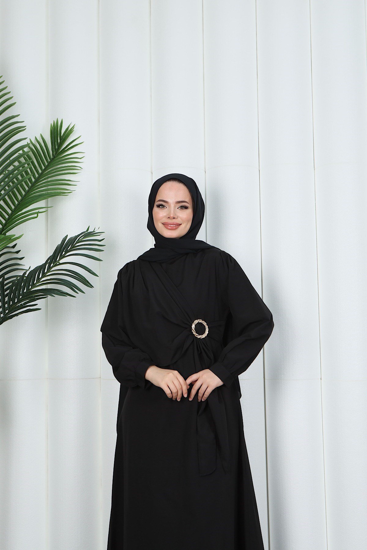 Yandan Tokalı Terikoton Elbise Siyah HNT0329