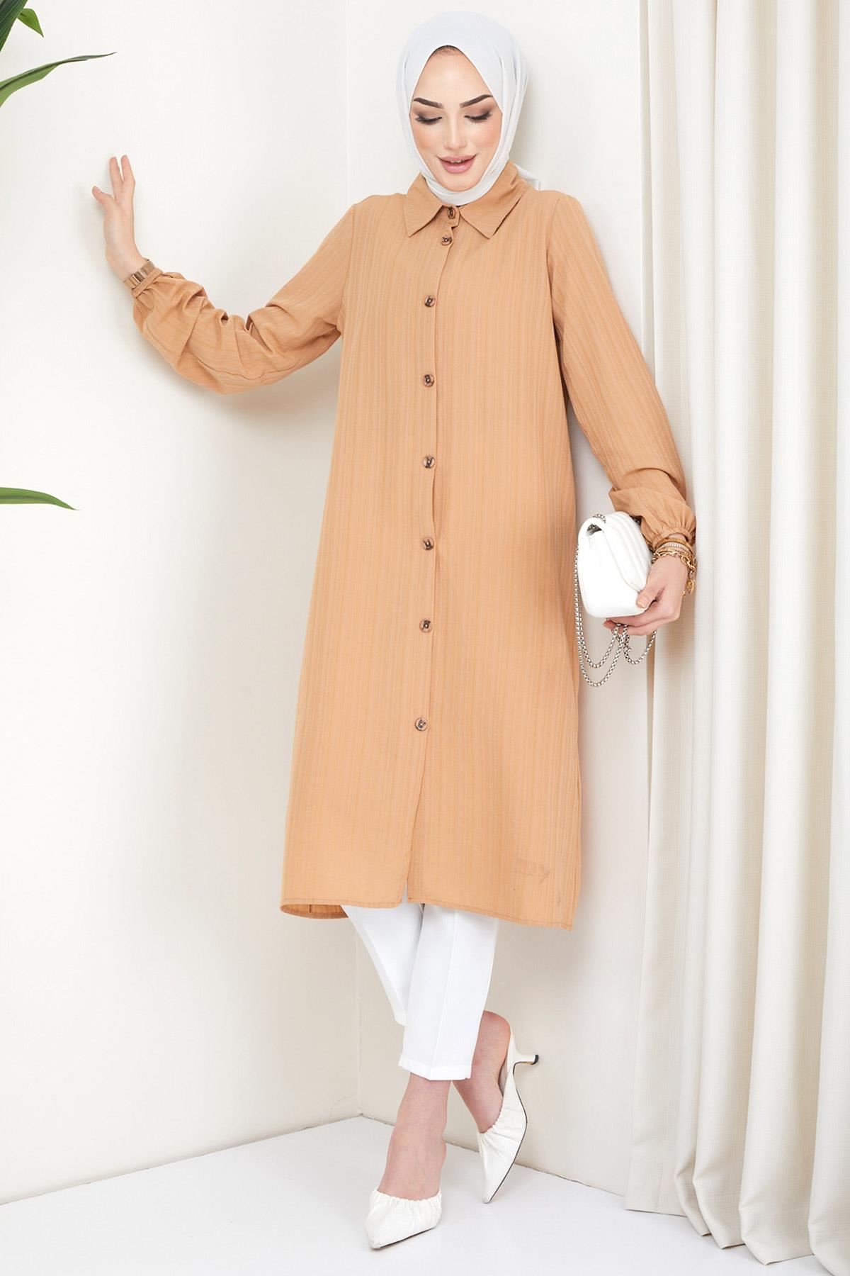 Yazlık Uzun Pamuklu Tunik Camel