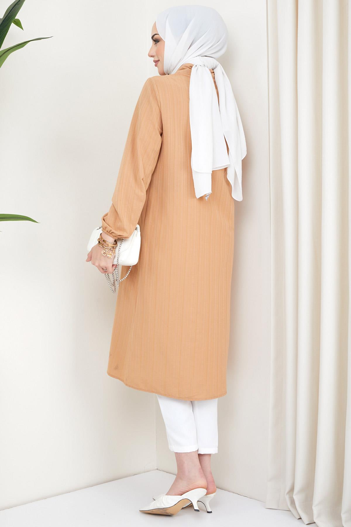 Yazlık Uzun Pamuklu Tunik Camel