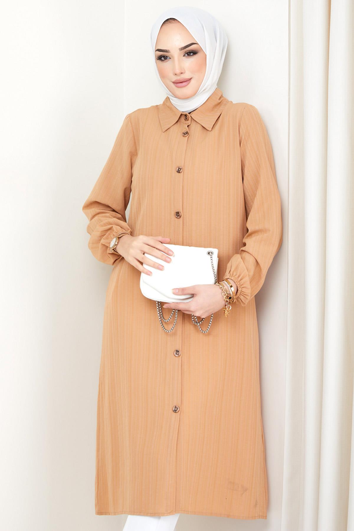 Yazlık Uzun Pamuklu Tunik Camel