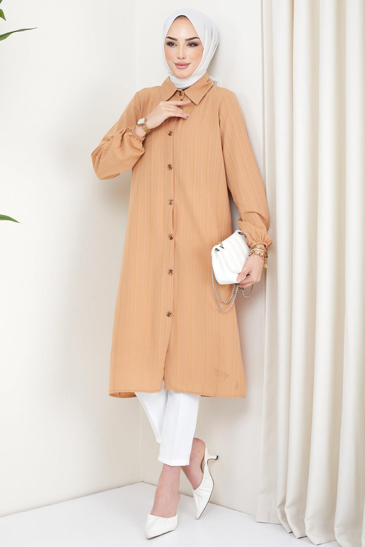 Yazlık Uzun Pamuklu Tunik Camel