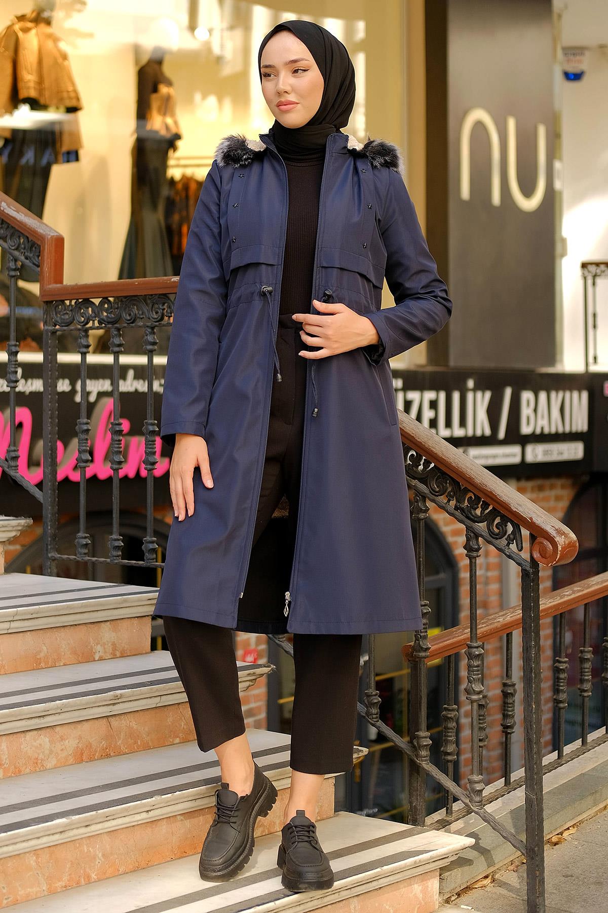 Yıldızlı Fleto Cepli Mont Lacivert HM2289