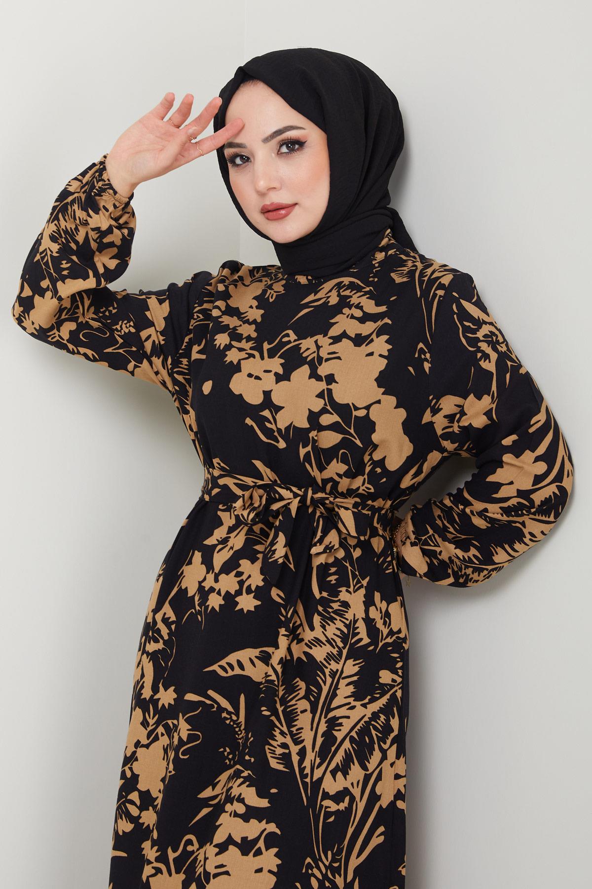 Yonca Yazlık Viskon Elbise Camel HM2410