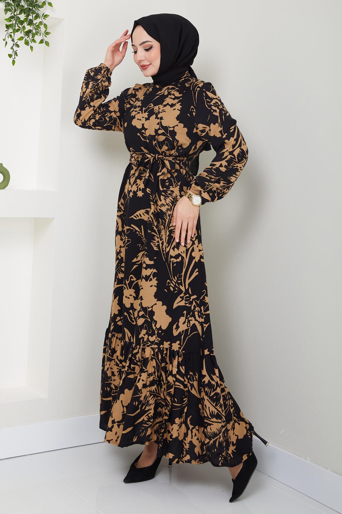 Yonca Yazlık Viskon Elbise Camel HM2410