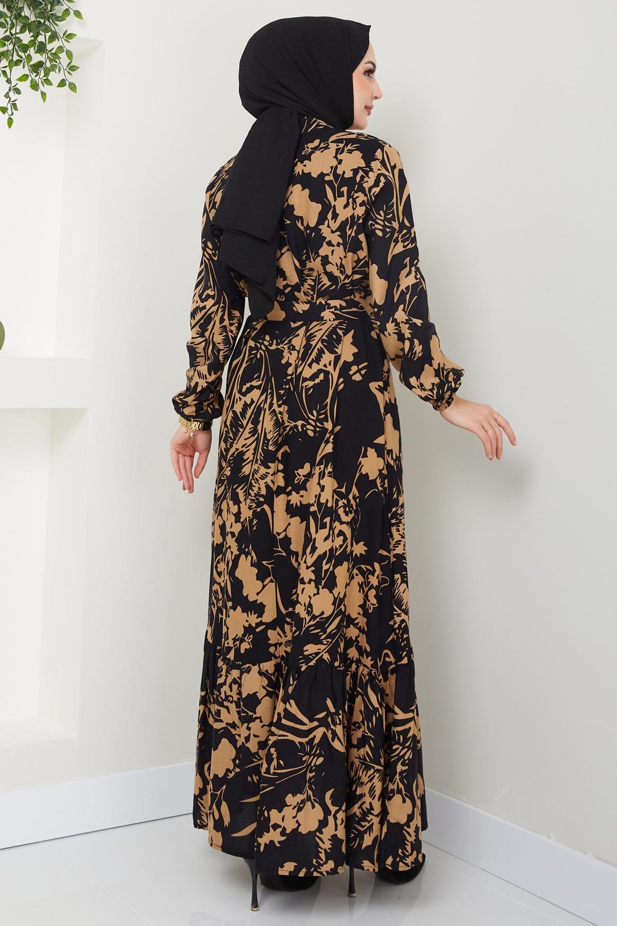 Yonca Yazlık Viskon Elbise Camel HM2410