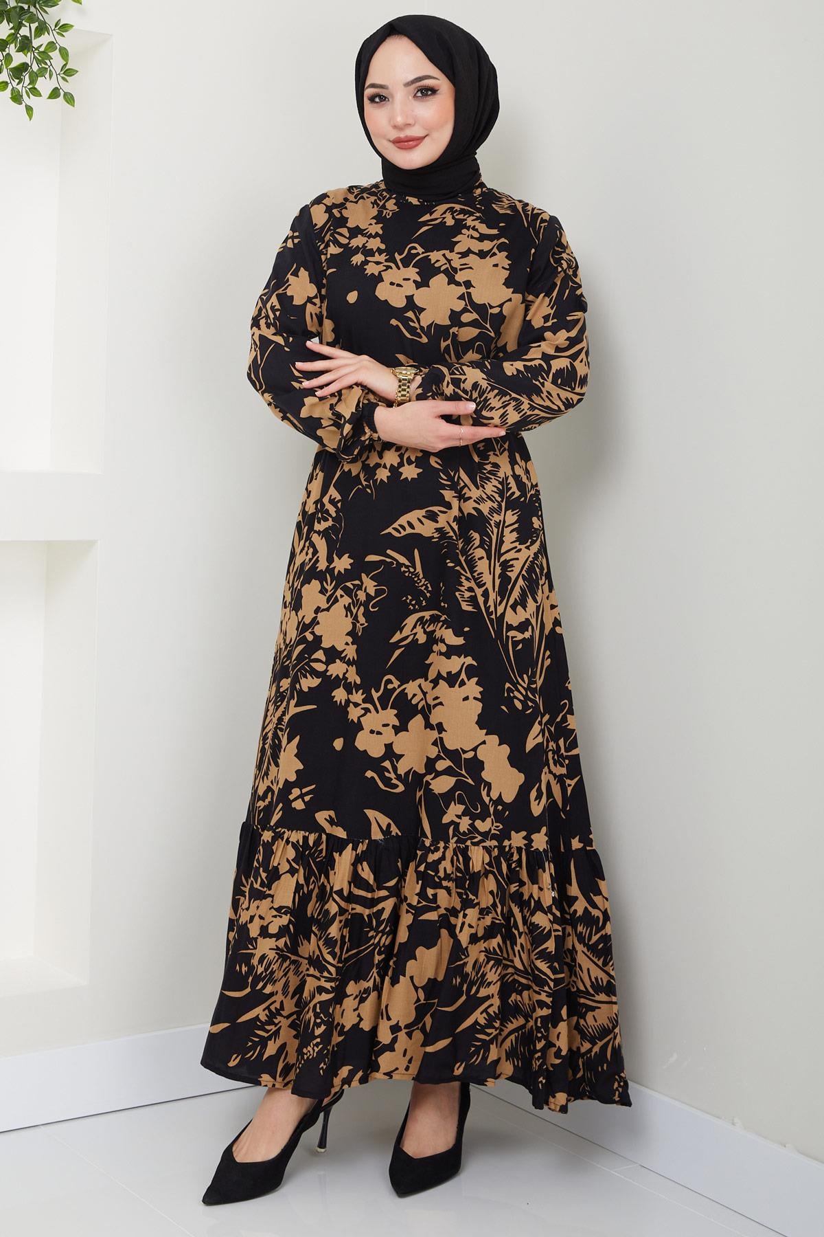 Yonca Yazlık Viskon Elbise Camel HM2410
