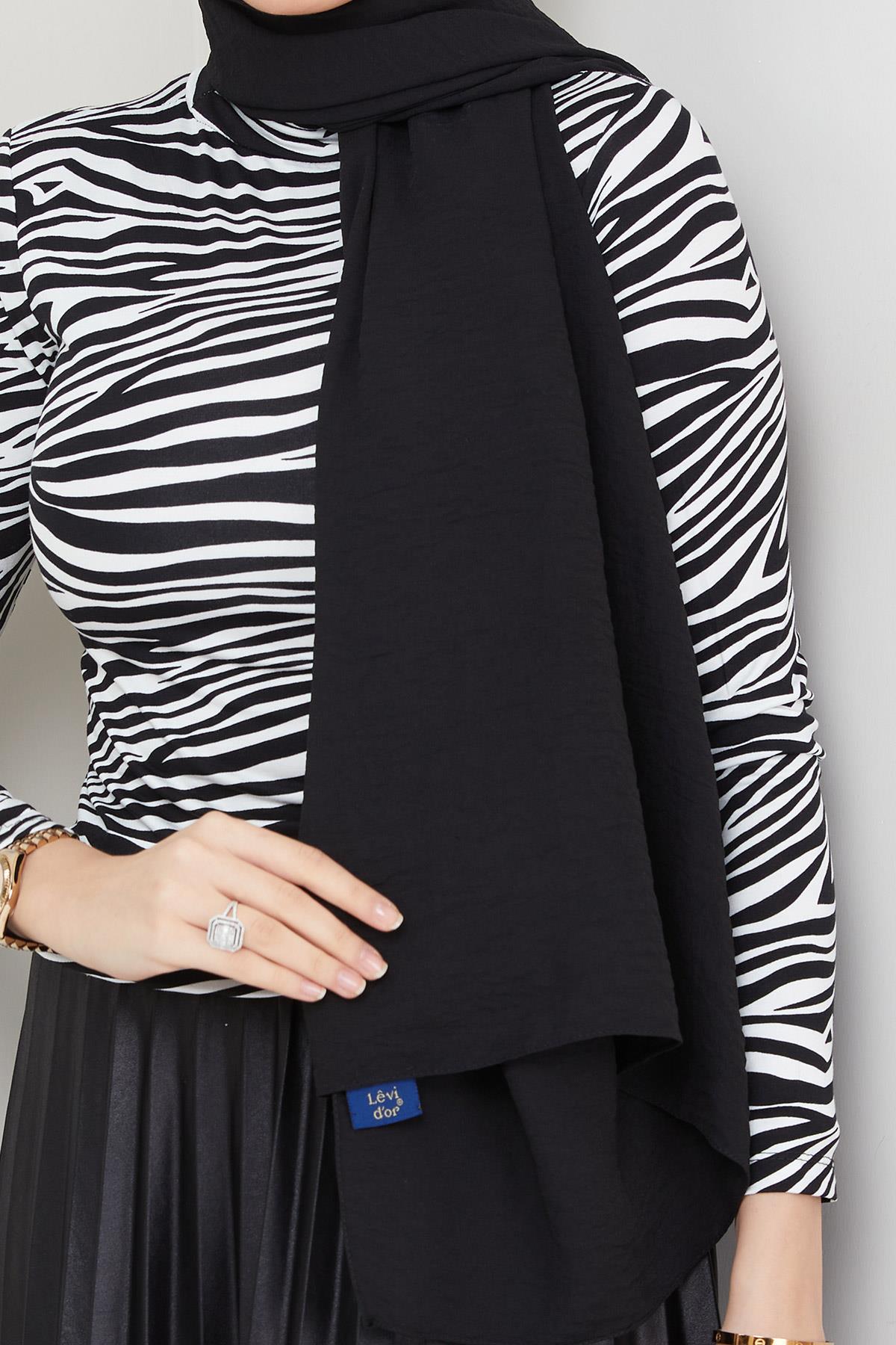 Zebra Desen Balıkçı Yaka Body Siyah