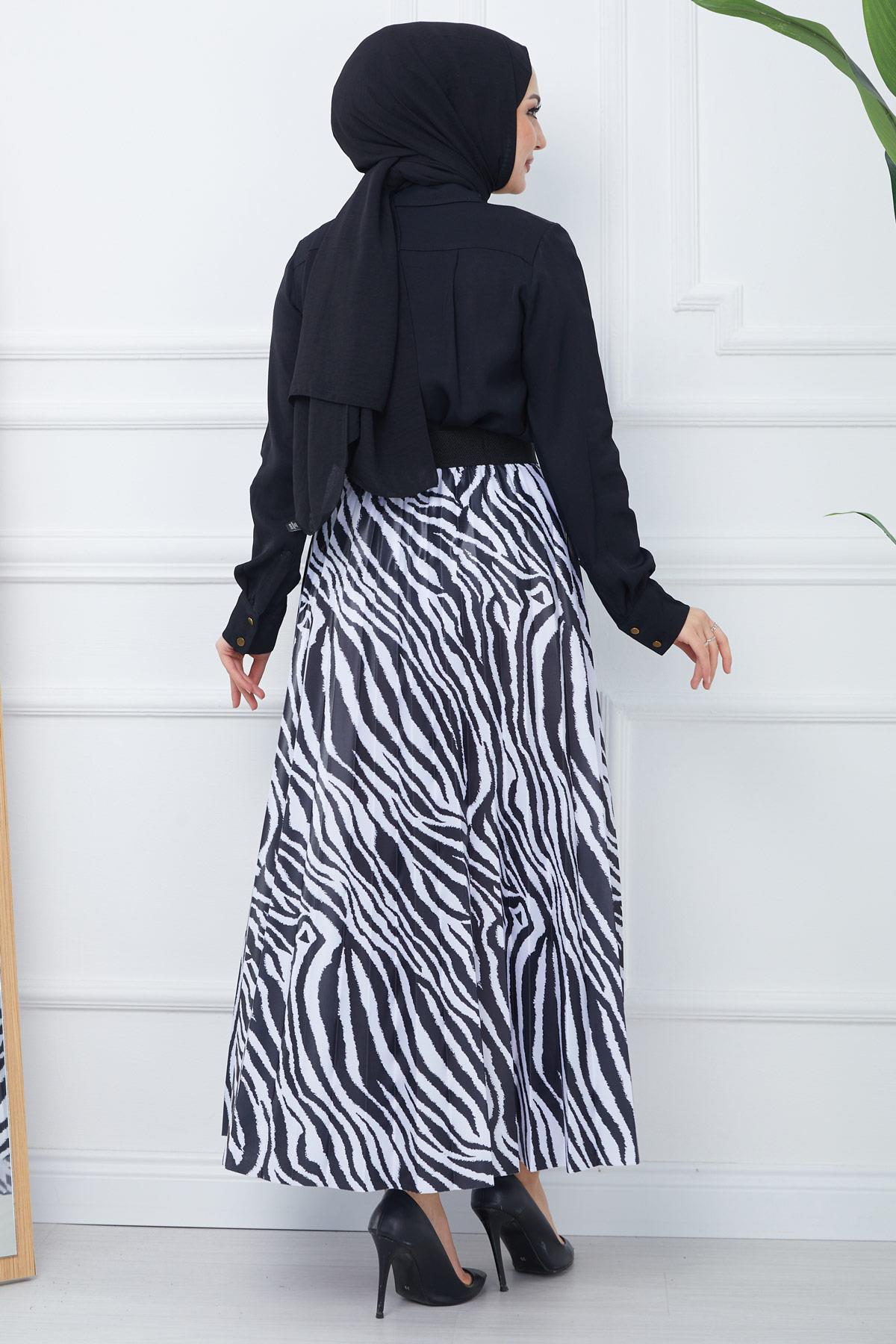 Zebra Desen Piliseli Etek Siyah HM2391