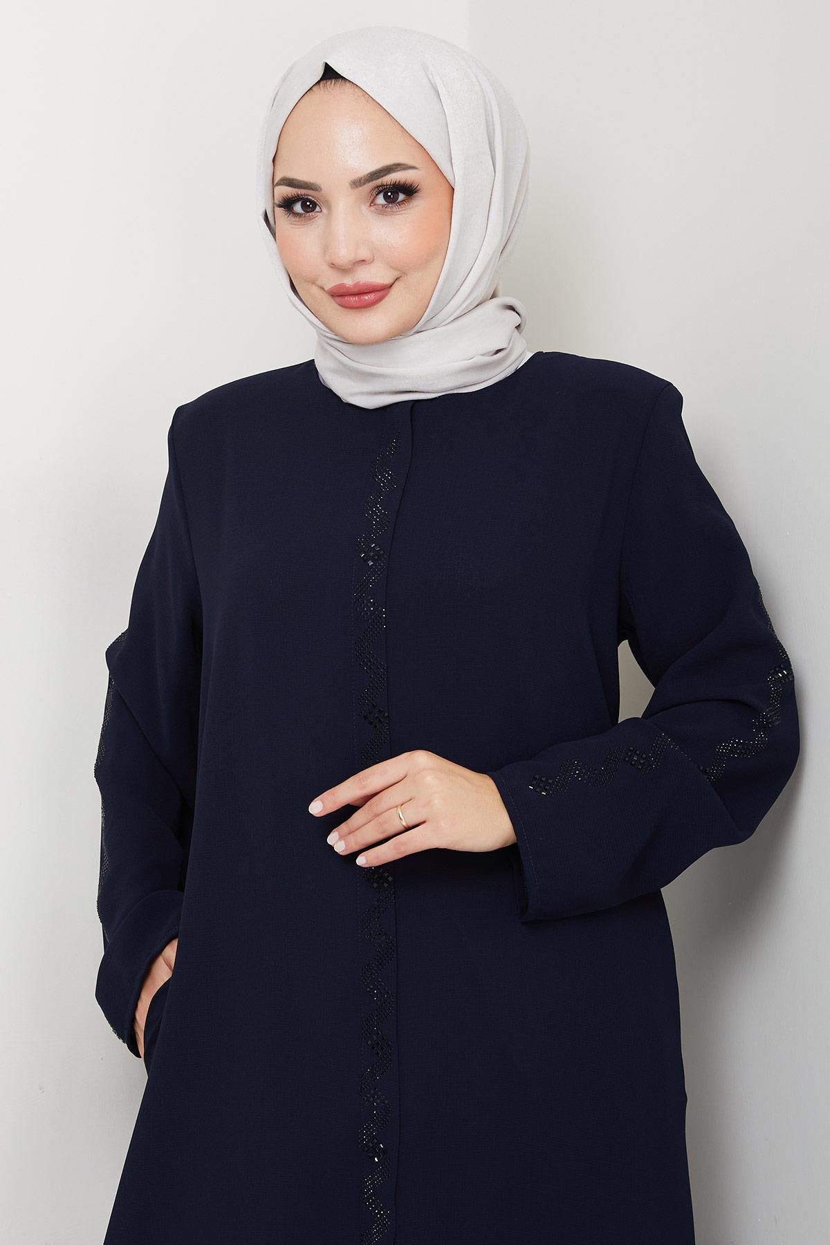 Zikzak Taşlı Ferace Lacivert HM2848