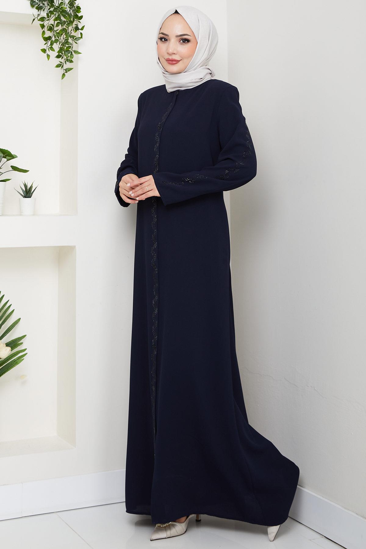 Zikzak Taşlı Ferace Lacivert HM2848