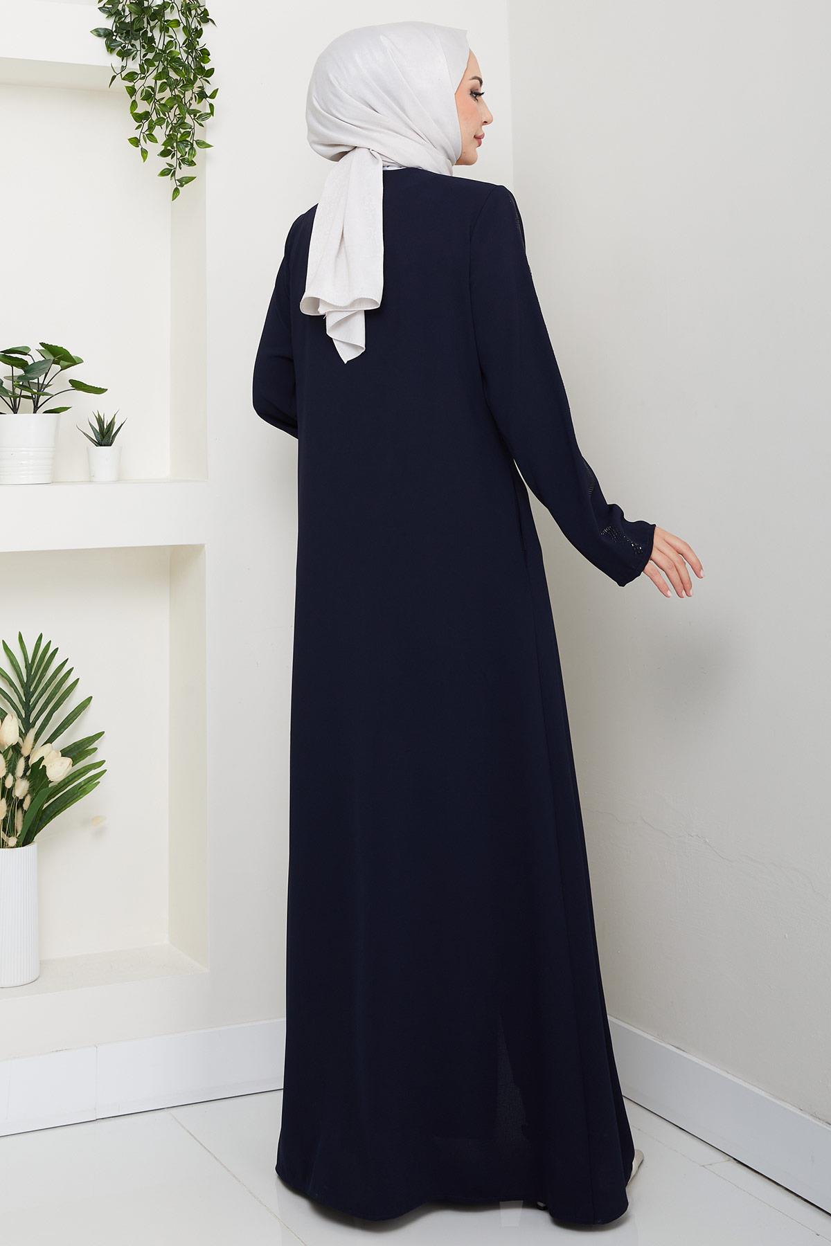 Zikzak Taşlı Ferace Lacivert HM2848