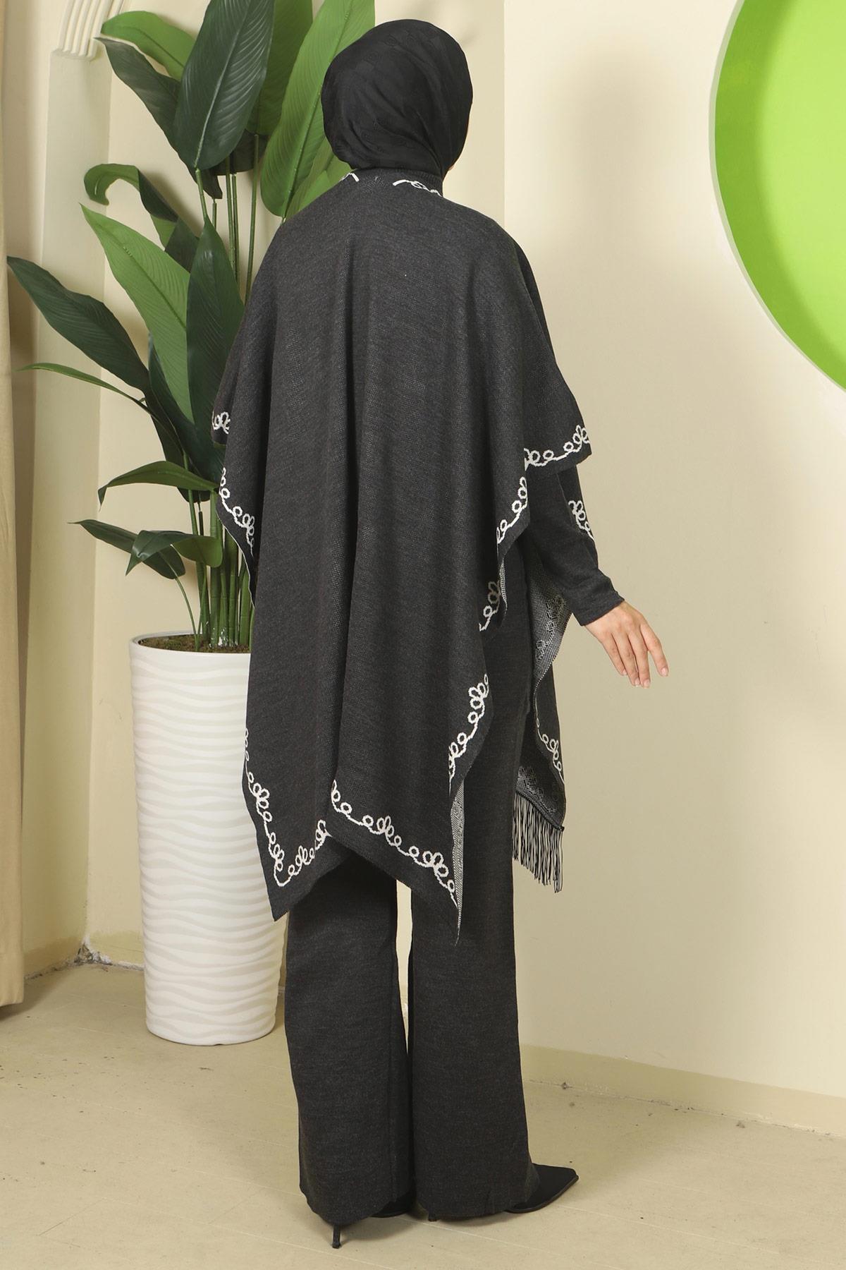 Zincir Desen Pançolu Üçlü Triko Takım Antrasit HM2815