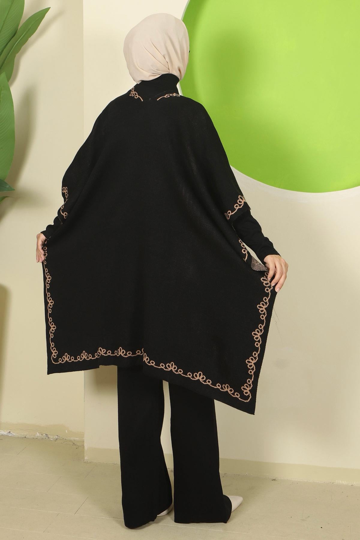 Zincir Desen Pançolu Üçlü Triko Takım Siyah HM2815