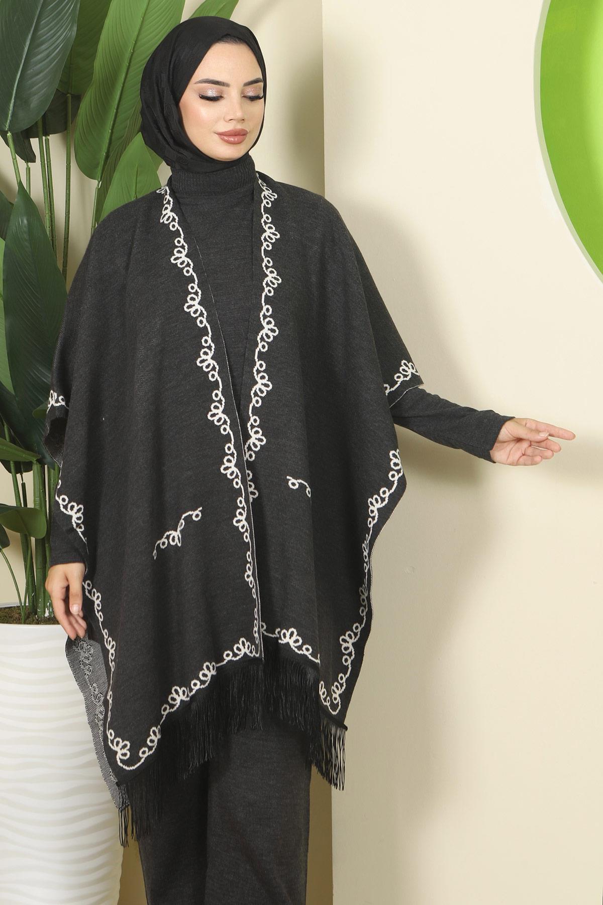 Zincir Desen Pançolu Üçlü Triko Takım Antrasit HM2815