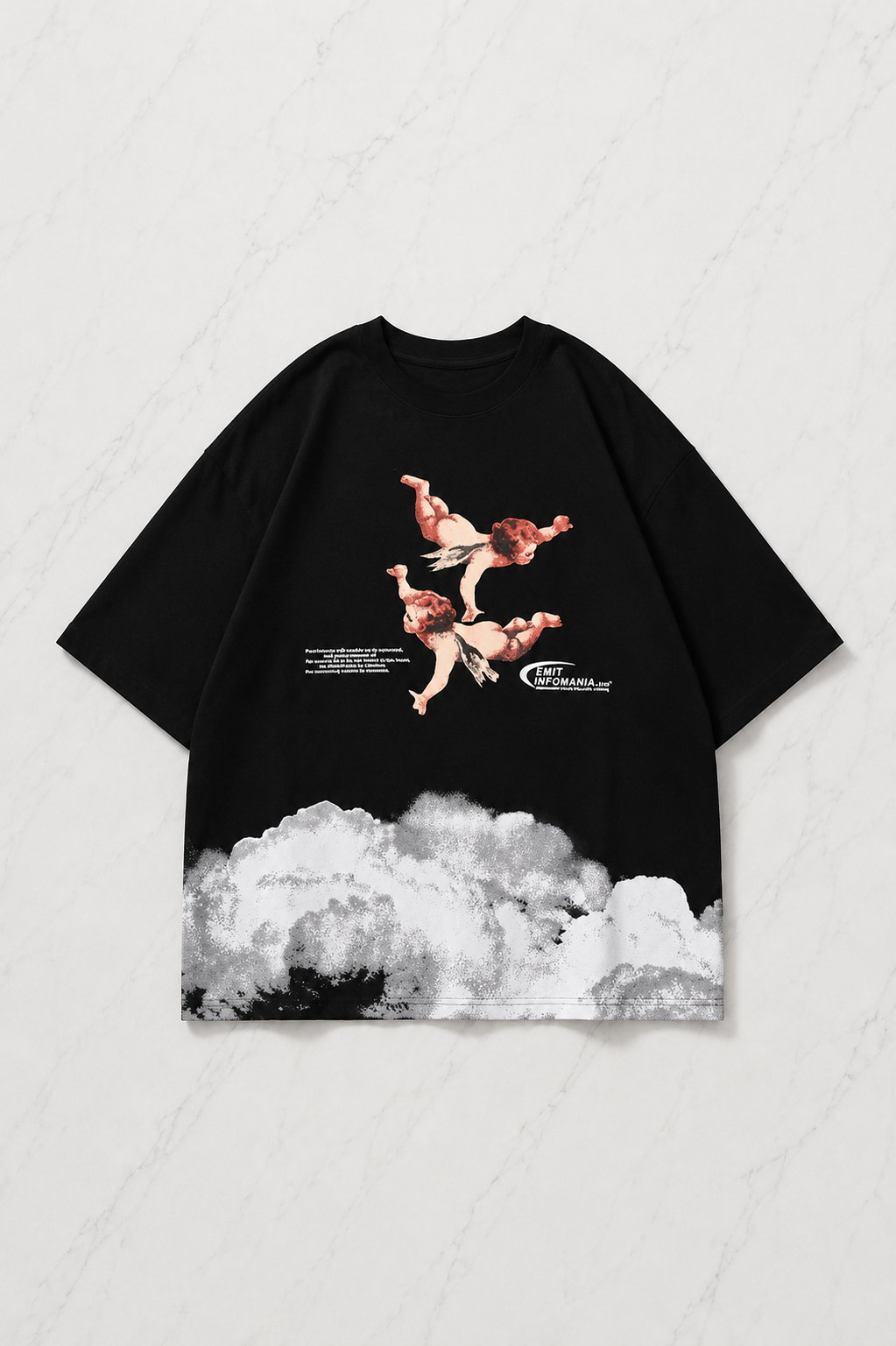 Angel Cloudy Oversize Unisex Siyah T-shirt