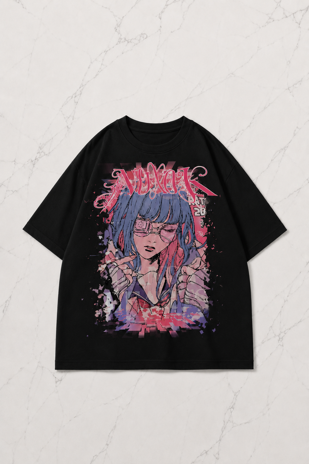 Angels Anime Oversize Unisex Siyah T-shirt