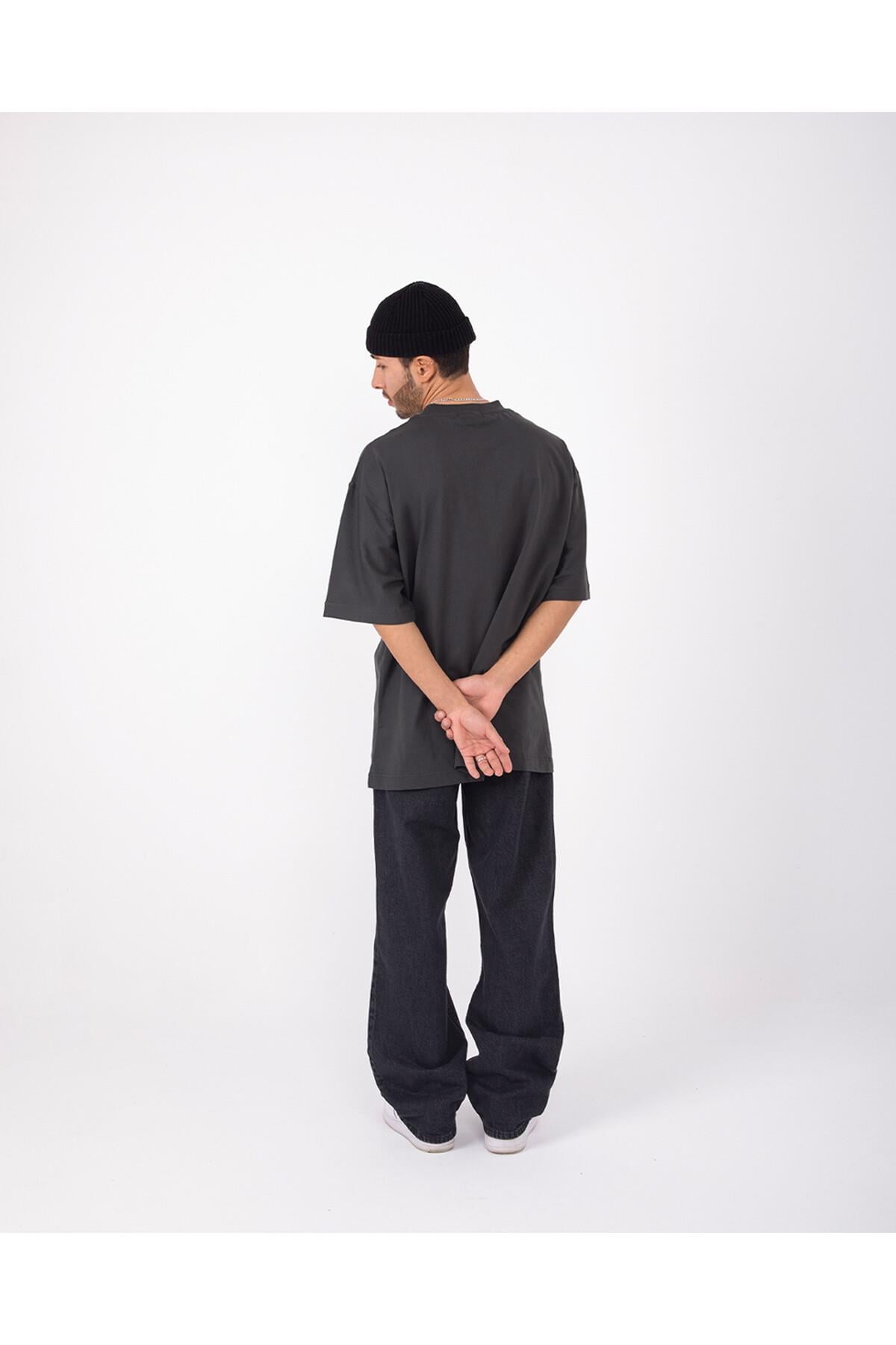 Baggy Oversize Basic Düz Antrasit Renkli Bol Jean Relaxed Rahat Kesim Unisex Pantolon