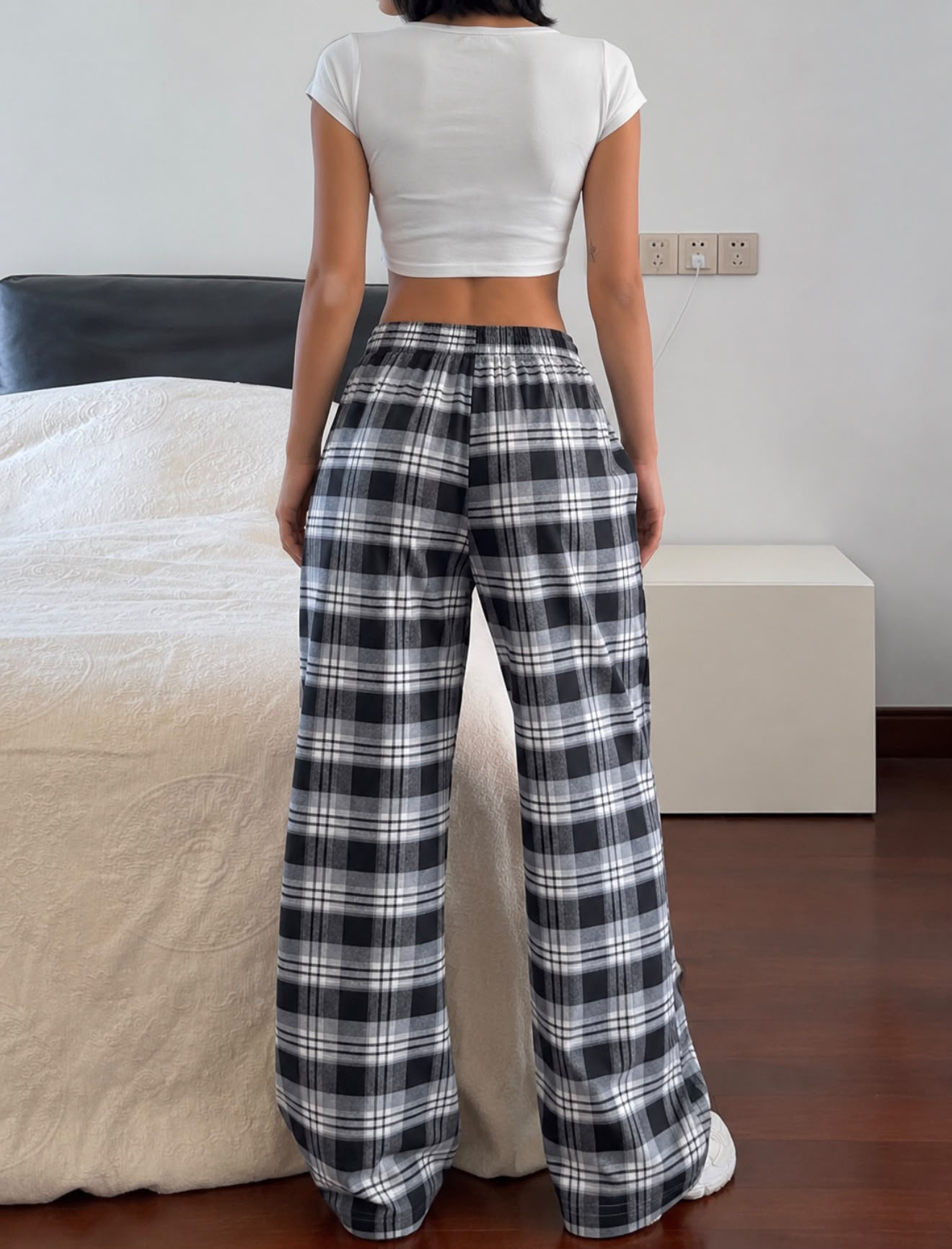Baggy Unisex Ekose Eşofman Altı - Gri Siyah