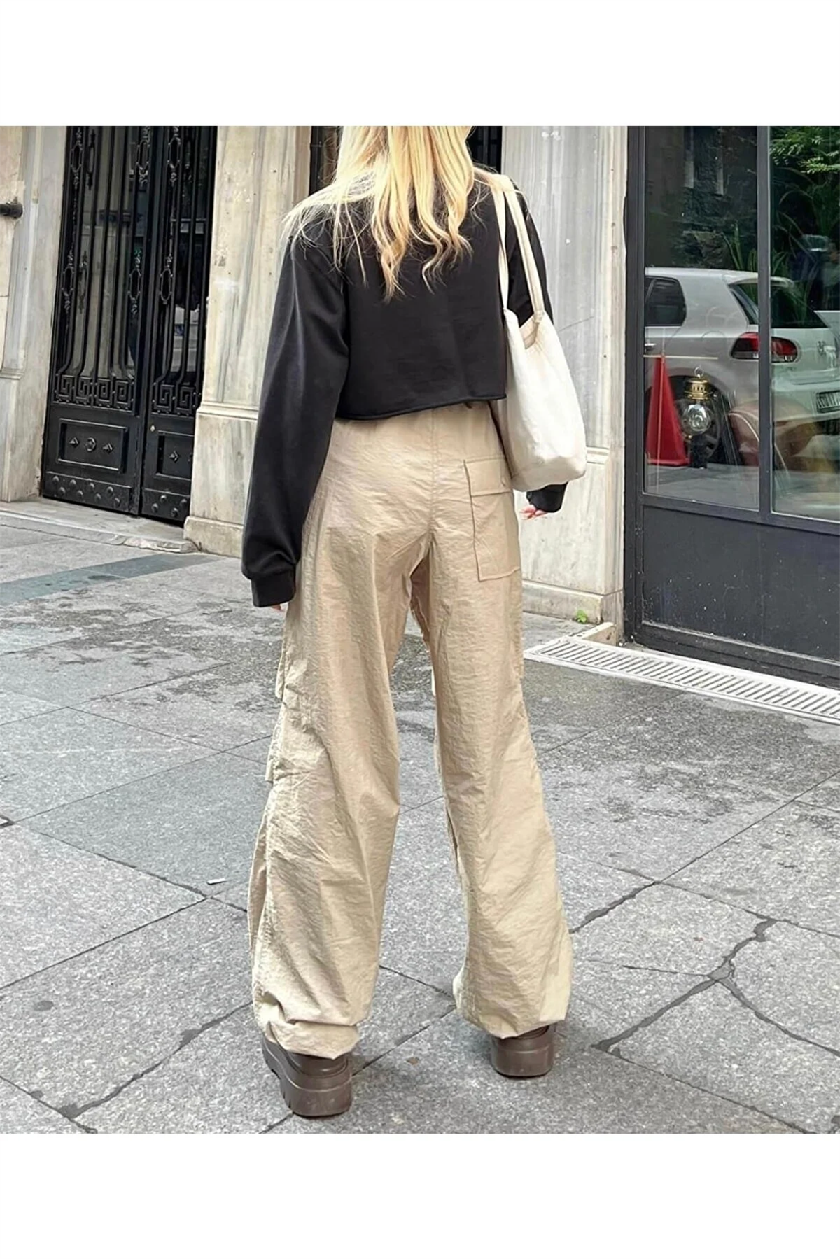 Bej Kahverengi Tactical Baggy Bol Kalıp Bel Ve Paçası Lastikli Pantolon