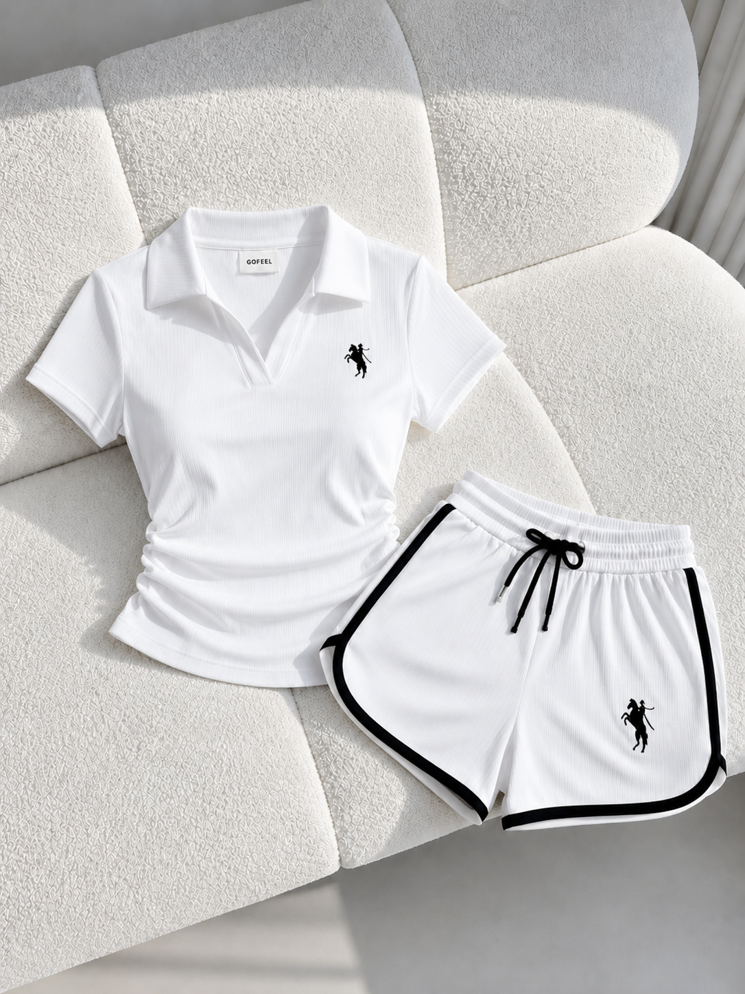 Beyaz Fit Polo Yaka Şort Takım