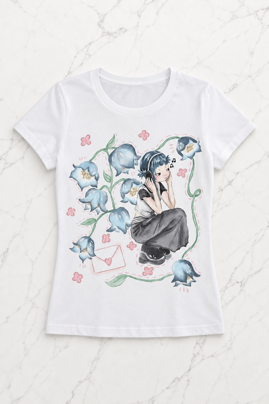 Beyaz Girl İn Flowers Kısa Kollu Crop