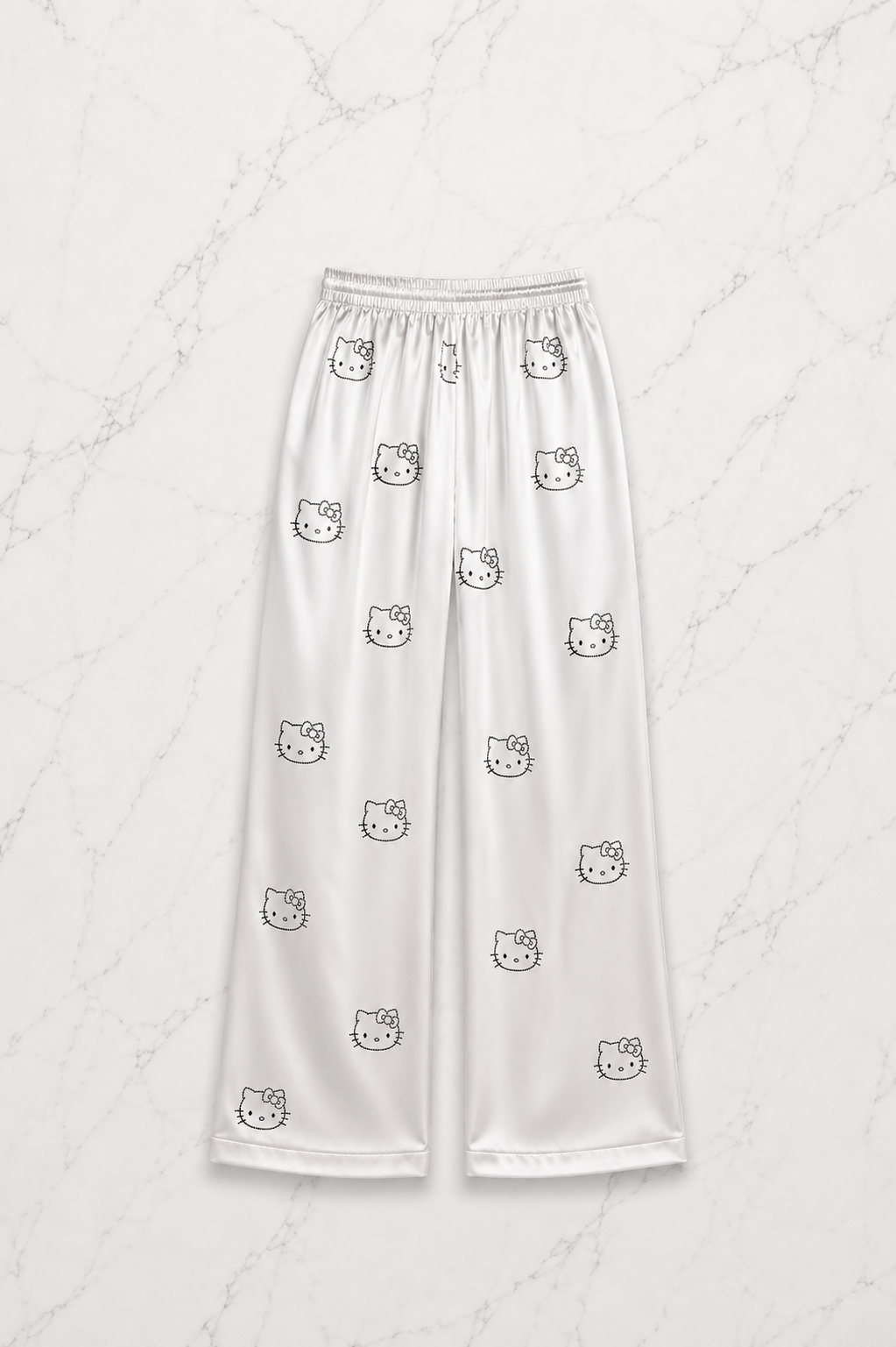 Beyaz Hello Kitty Taş Detaylı Saten Homewear Pijama Takımı