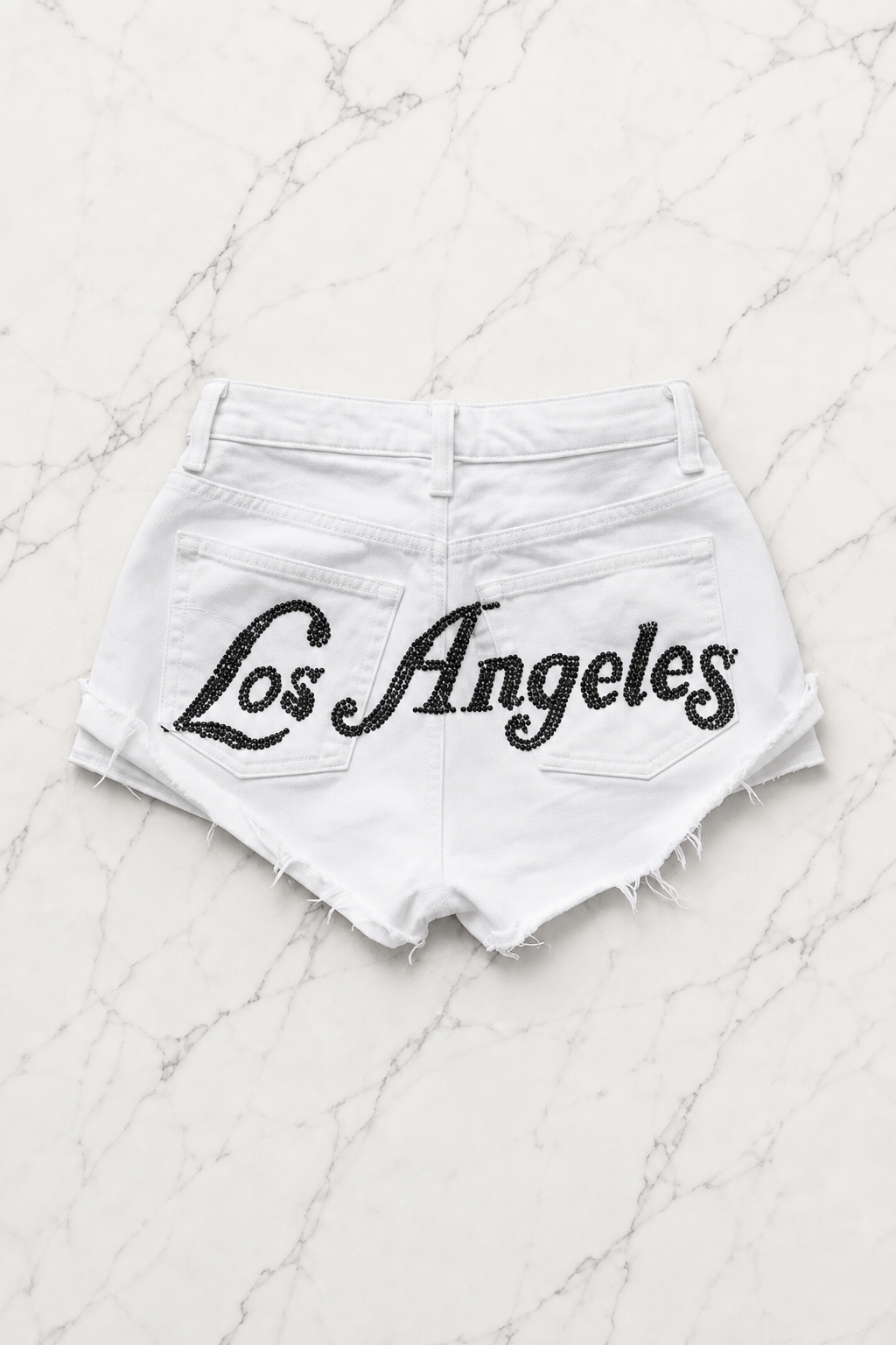 Beyaz Los Angeles Taşlı Y2K Mini Şort