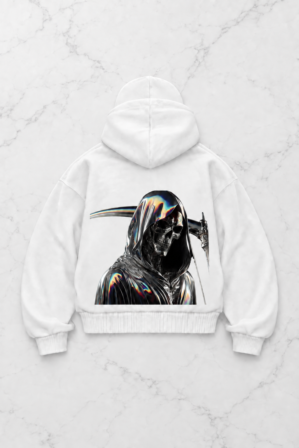 Beyaz Ölüm Meleği Baskılı Kar Maskeli Unisex Sweatshirt Hırka