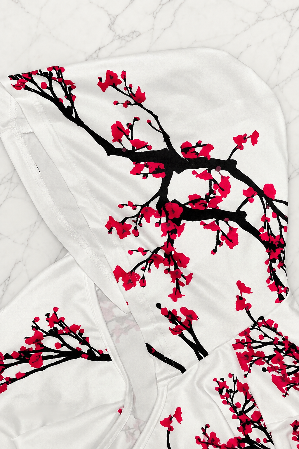 Beyaz Sakura Kapüşonlu Harajuku Y2K Uzun Kollu Crop