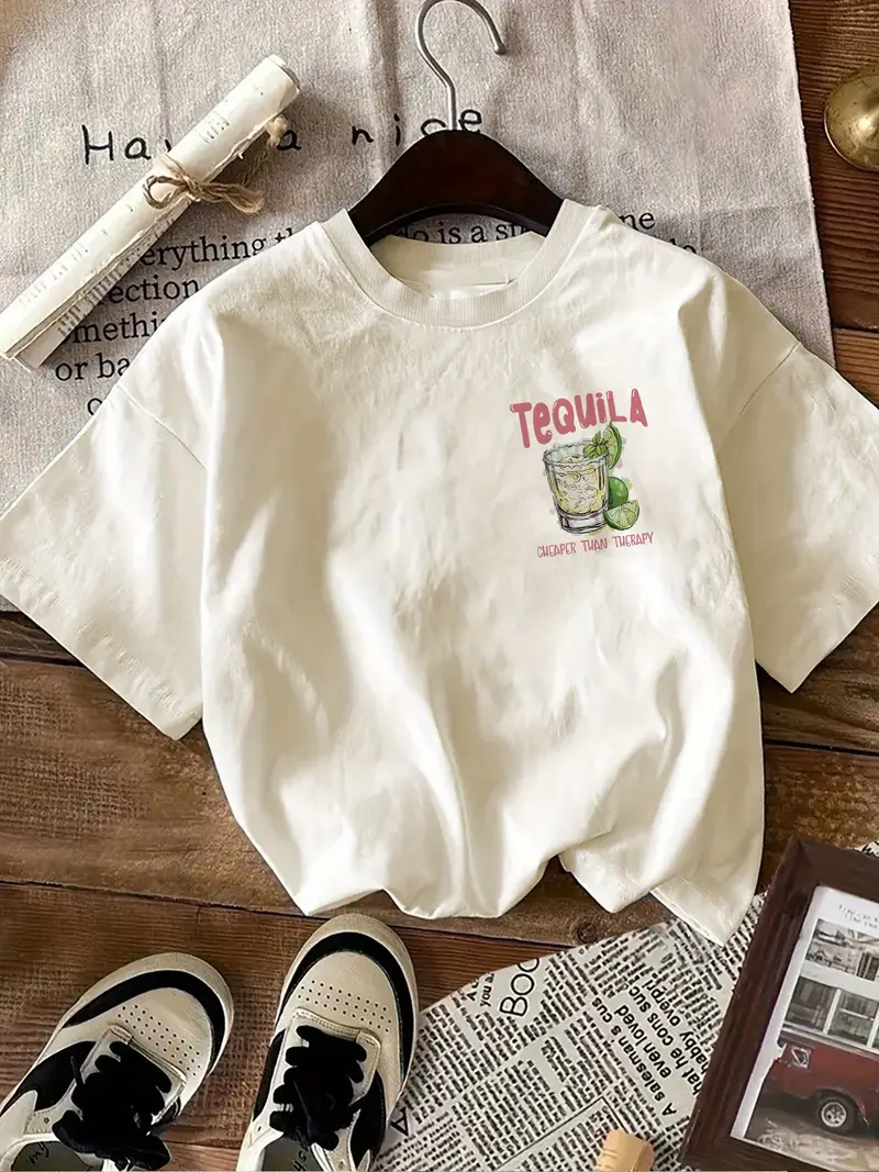 Beyaz Tequila Kısa Kol Oversize T-Shirt