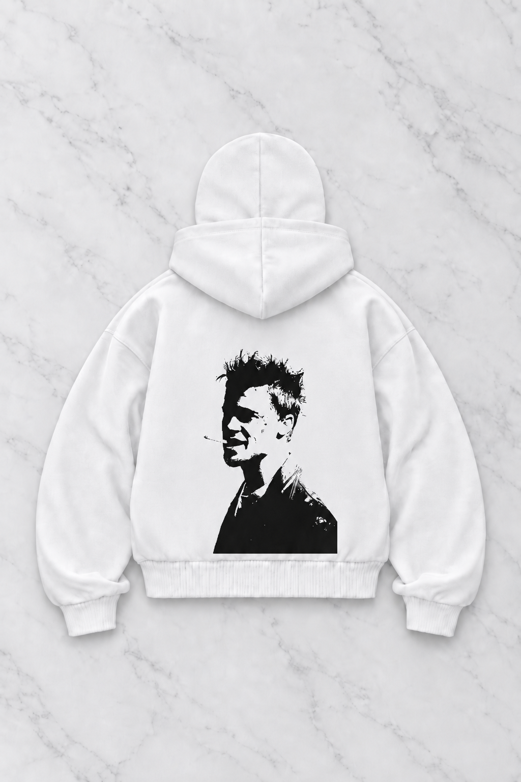 Beyaz Unisex Kar Maskeli Dövüş Klubü Baskılı Oversize Hırka