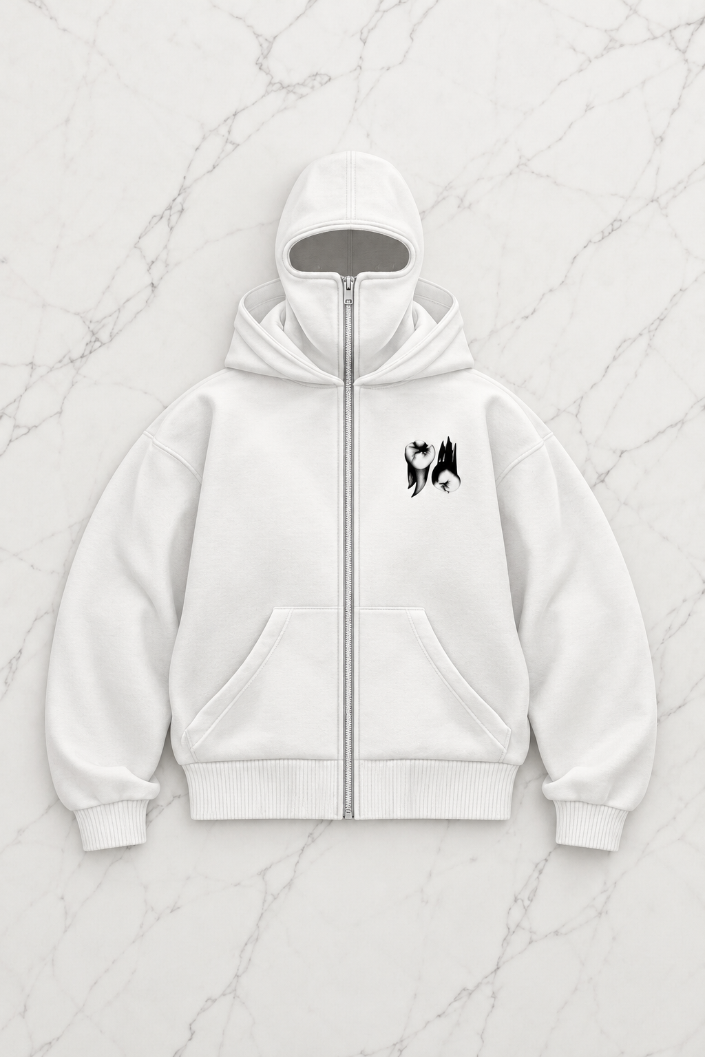 Beyaz Unisex Kar Maskeli Horror Baby Baskılı Oversize Hırka