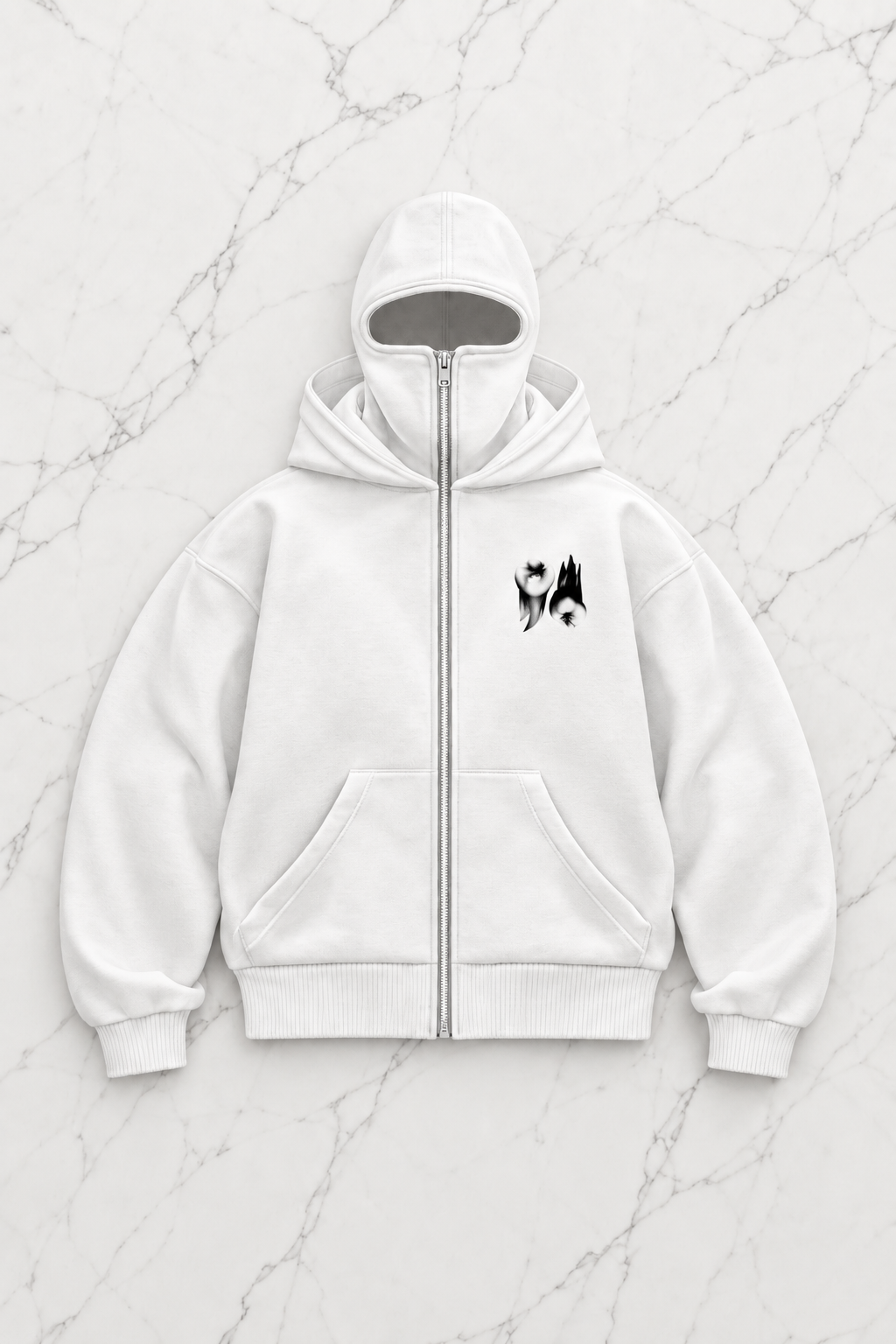 Beyaz Unisex Kar Maskeli I See You Baskılı Oversize Hırka
