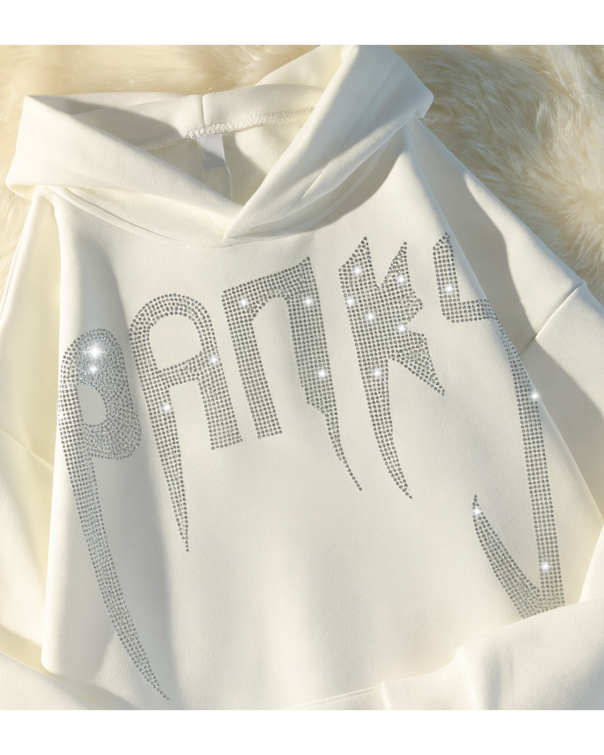 Beyaz Unisex Oversize Beyaz Panks Parıltılı Taş Baskılı Sweatshirt