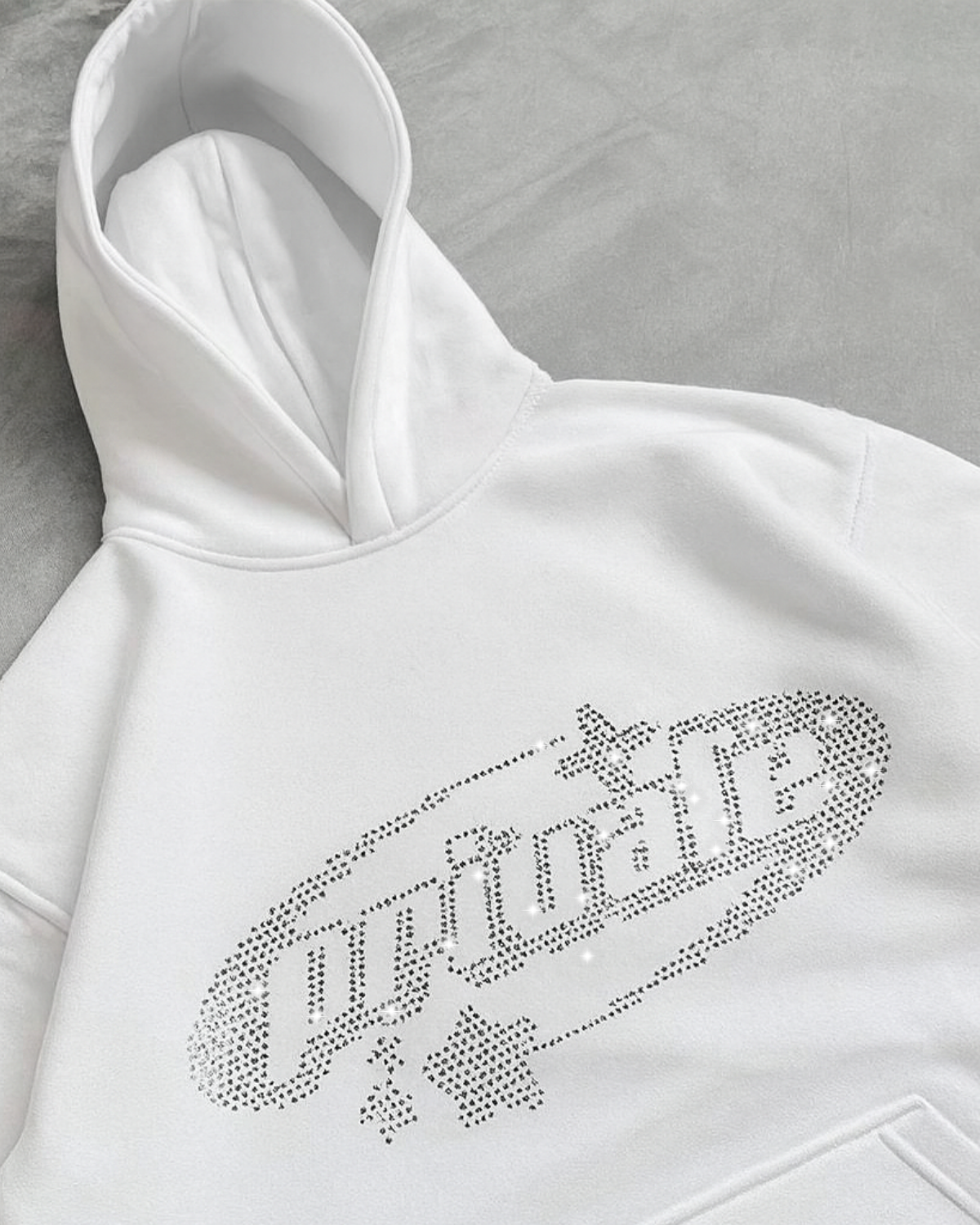 Beyaz Unisex Oversize Beyaz Private Parıltılı Taş Baskılı Sweatshirt