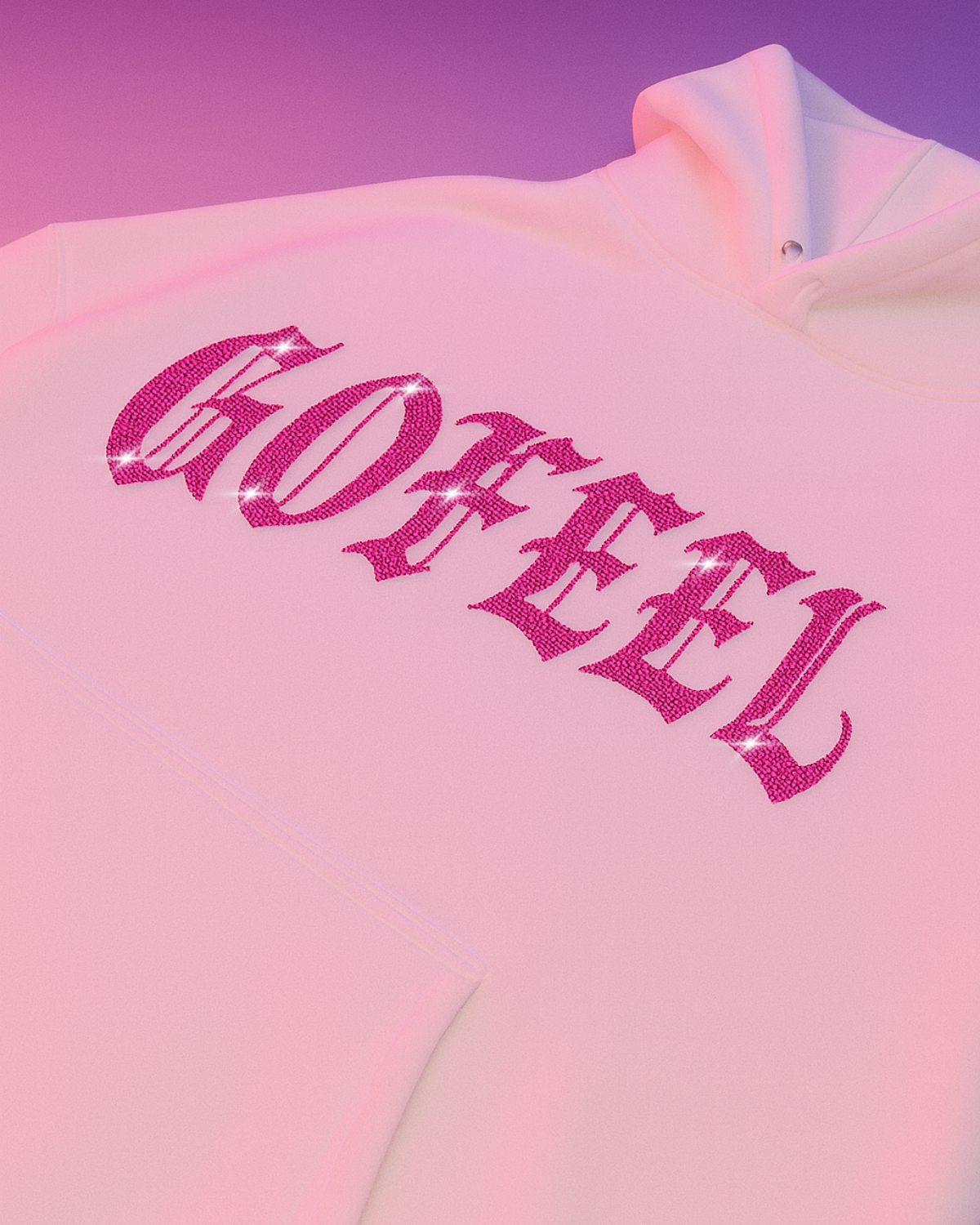 Beyaz Unisex Oversize Pembe Gofeel Parıltılı Taş Baskılı Sweatshirt