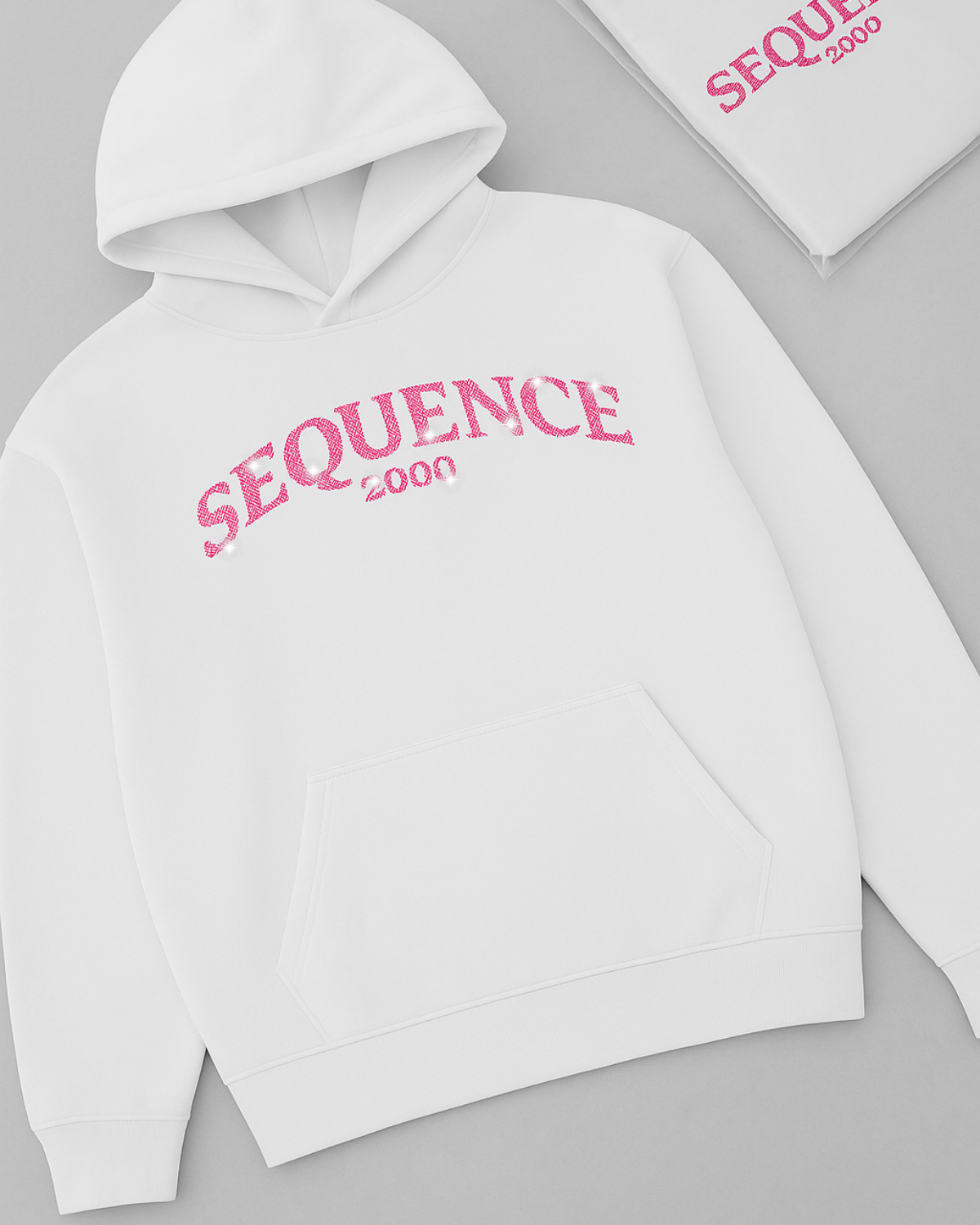 Beyaz Unisex Oversize Pembe Sequence Parıltılı Taş Baskılı Sweatshirt