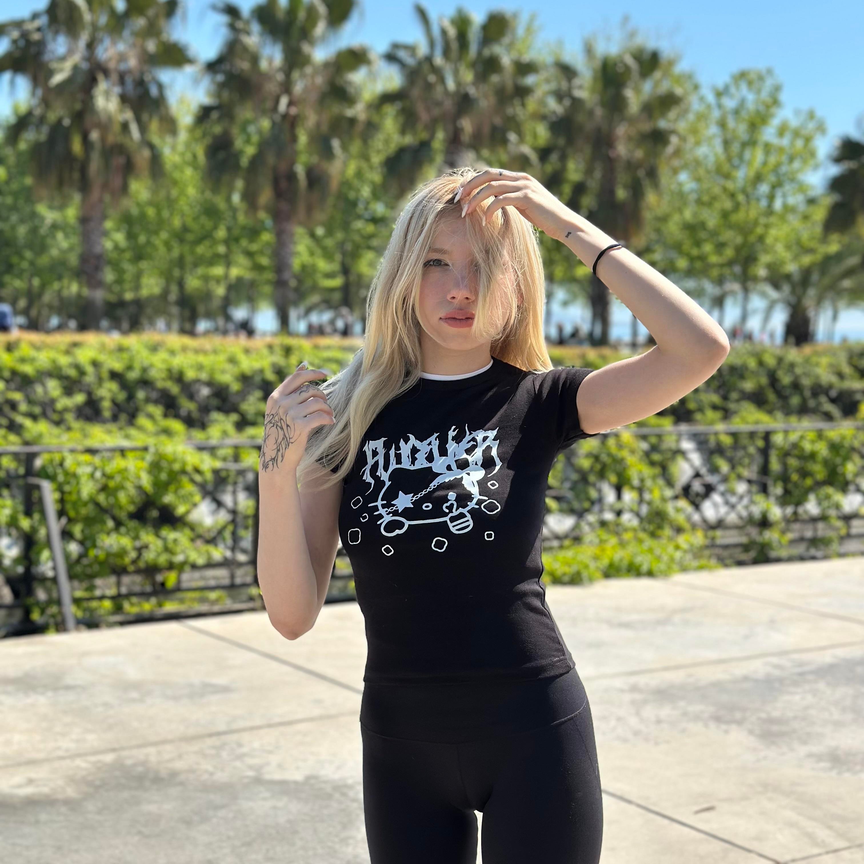 Black Gothic Hello Kitty Crop Top