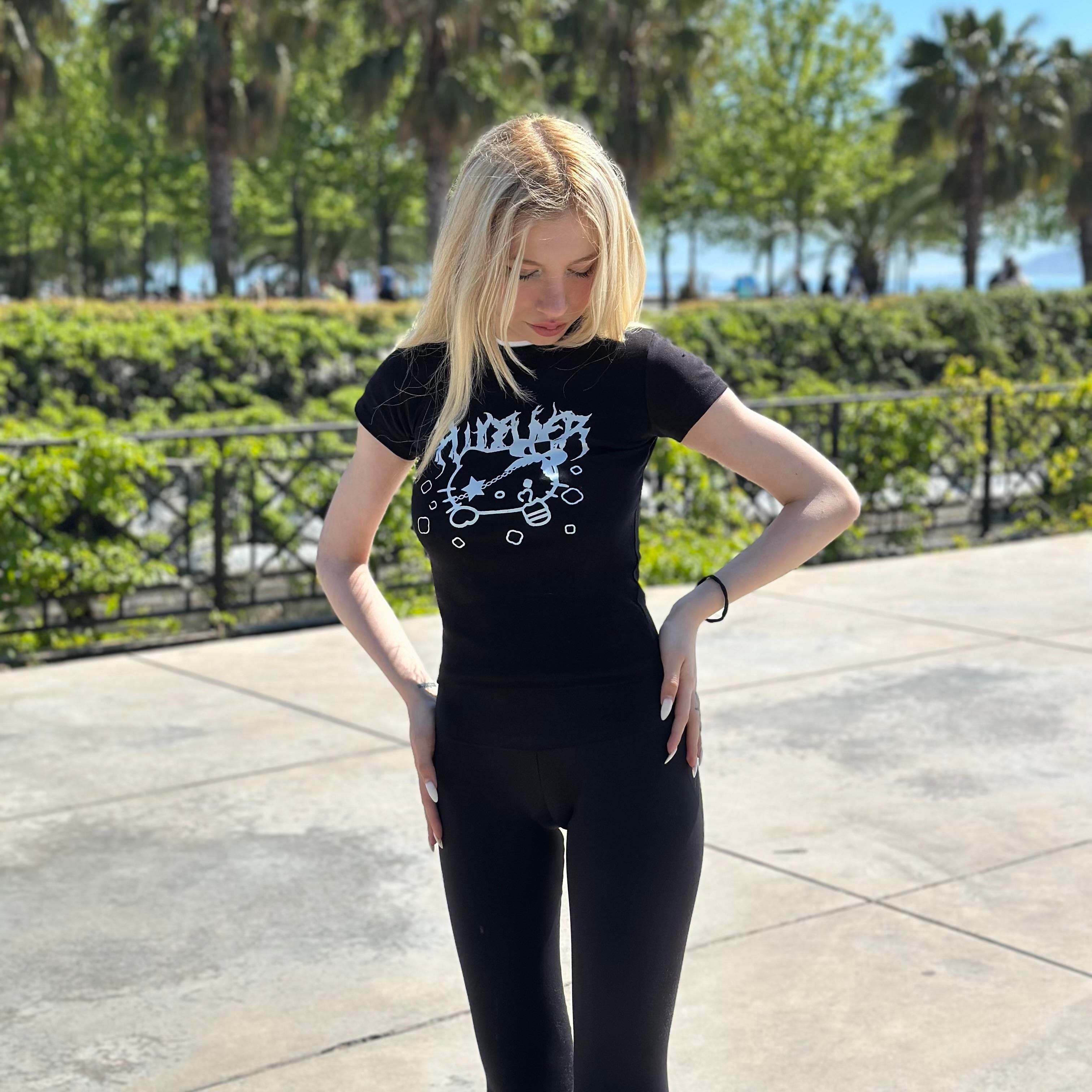 Black Gothic Hello Kitty Crop Top