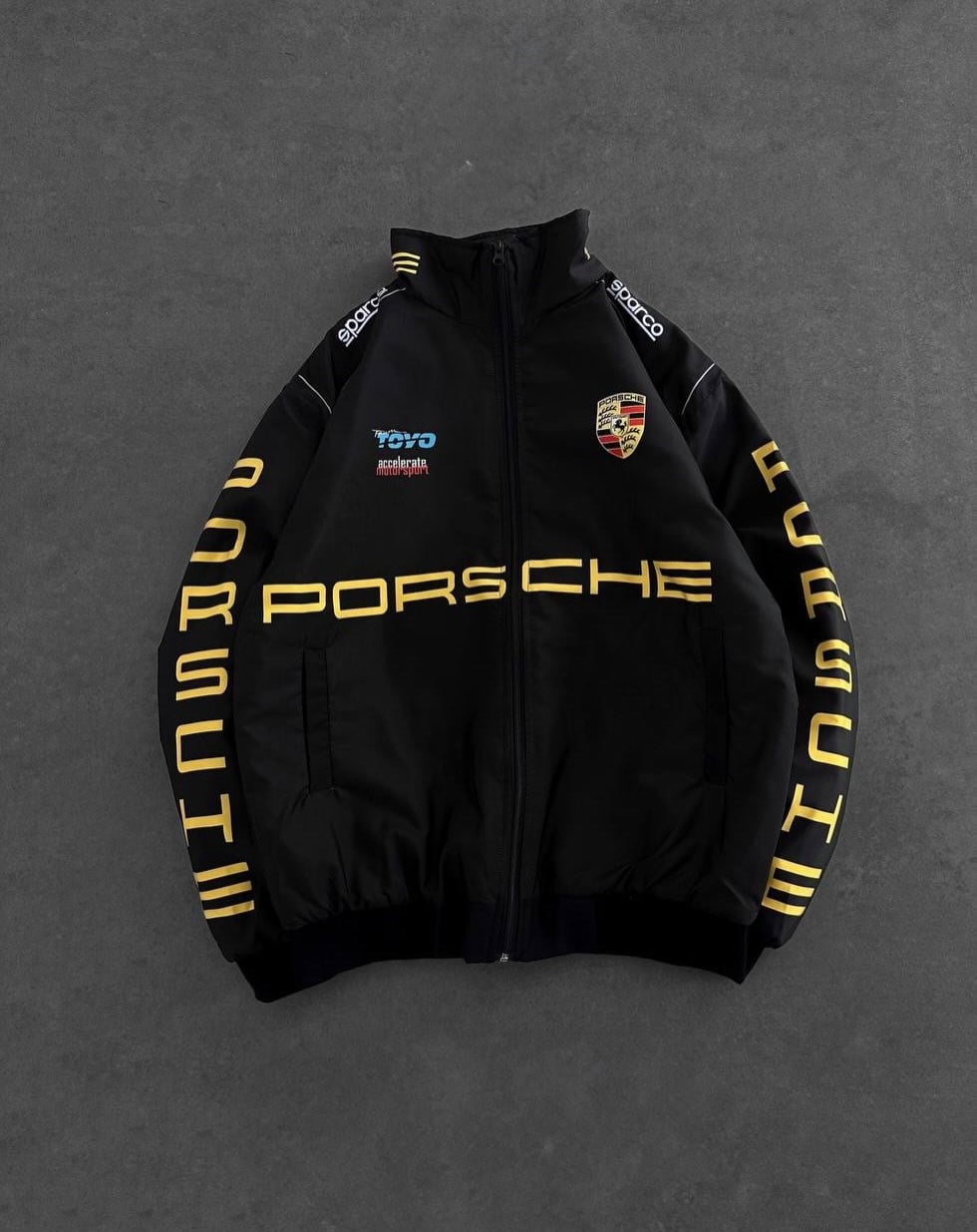 Black Porsche Desenli Unisex Bomber Ceket