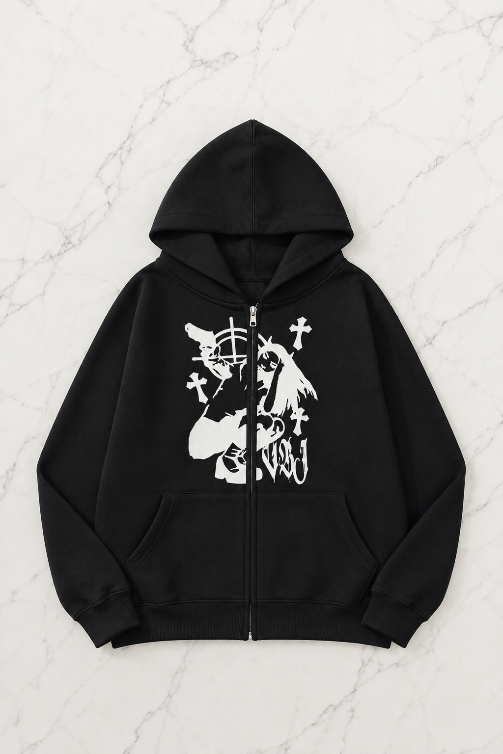 Blood Girl Siyah Kapüşonlu Oversize Unisex Hırka