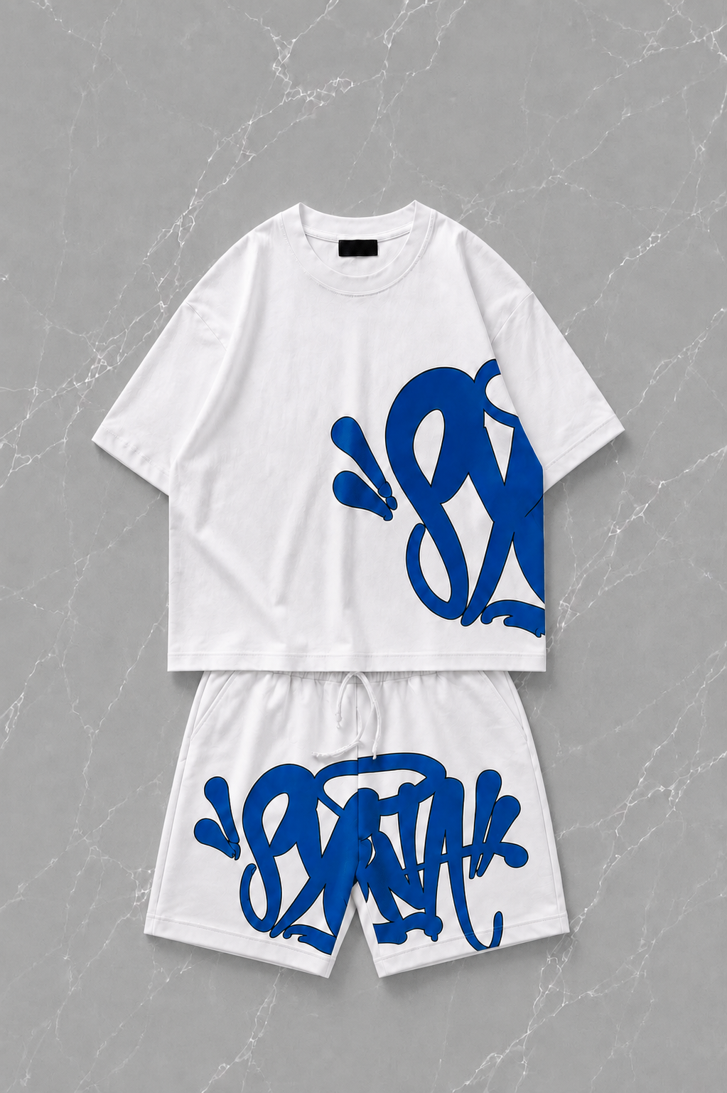 Blue Street Graffiti Beyaz Unisex T-shirt & Şort Takım