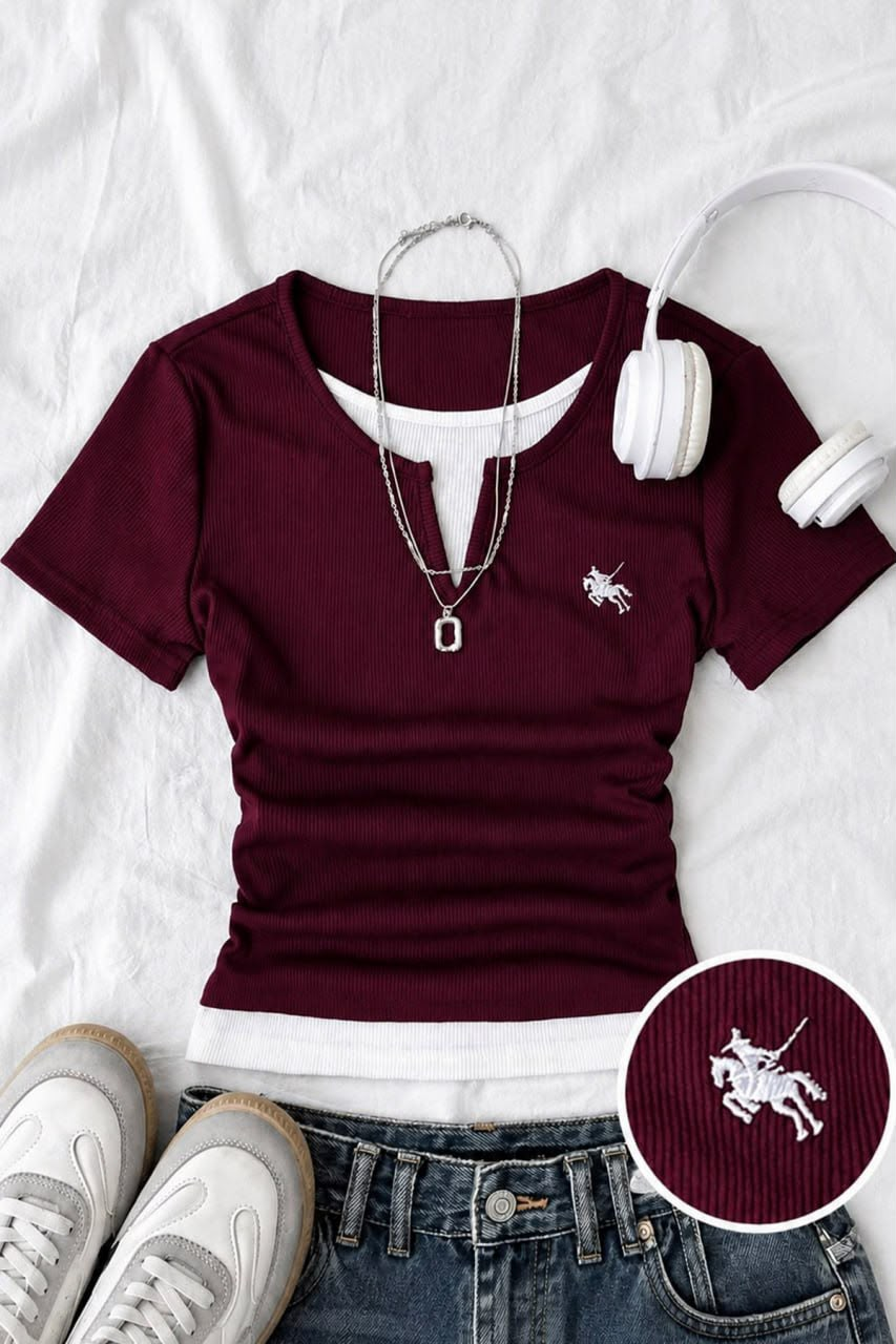 Bordo Chapter Parçalı Büzgülü Bluz