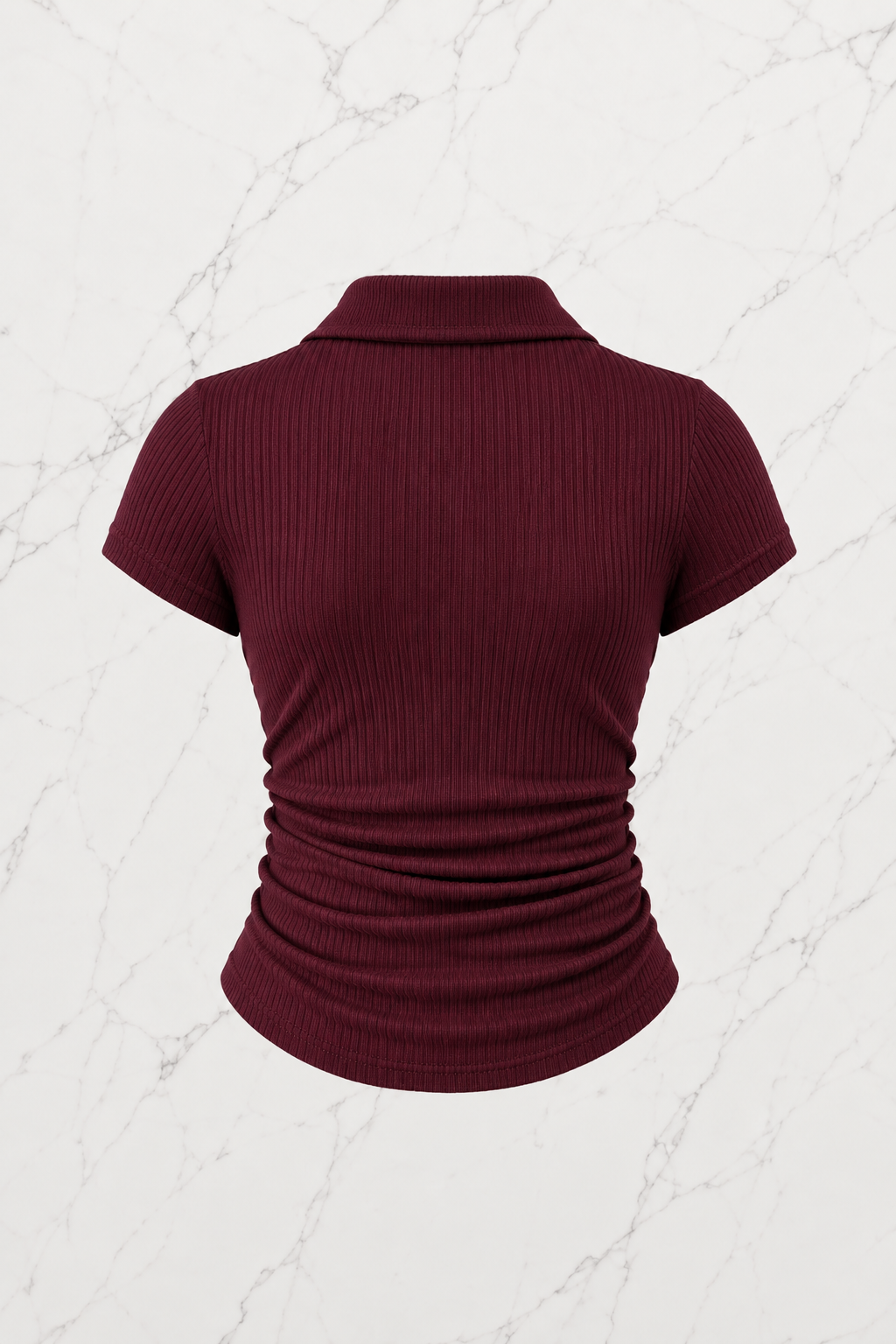 Bordo Polo Yaka Fitilli Likralı Bluz
