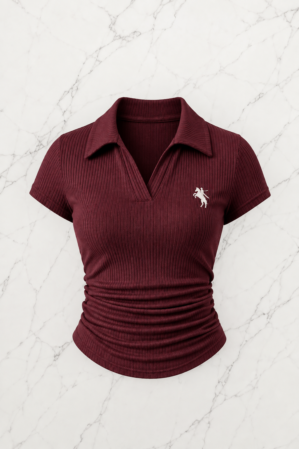 Bordo Polo Yaka Fitilli Likralı Bluz