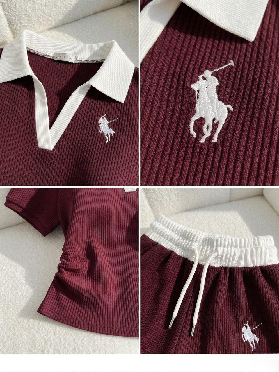 Bordo Polo Yaka Fitilli Likralı Premium Eşofman Takımı