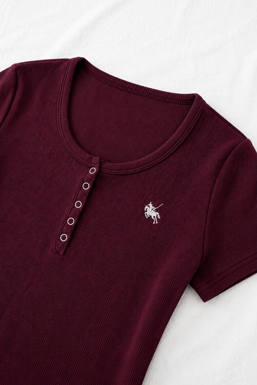 Bordo Soft Detaylı Nakışlı Çıtçıtlı Bluz