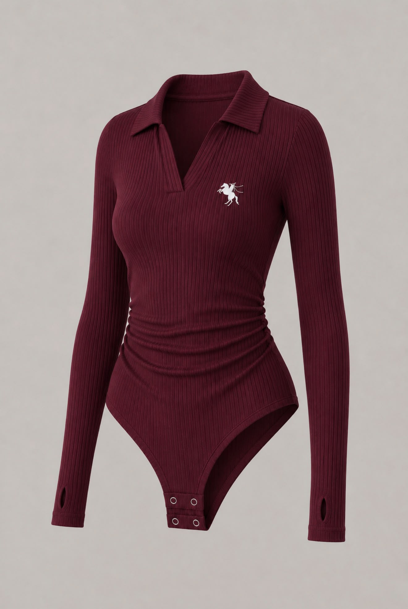 Bordo Steed Polo Yaka Parmak Geçirme Detaylı Bluz